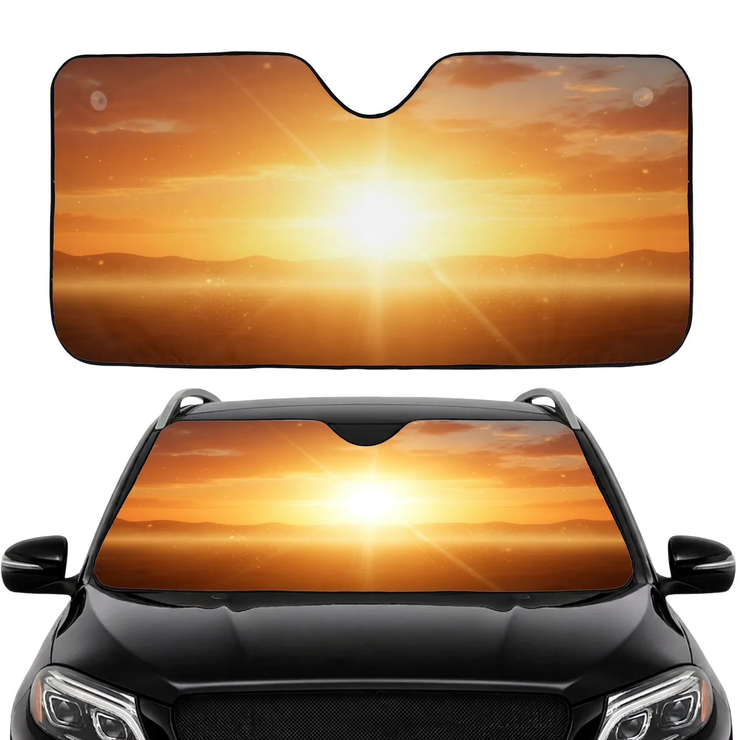 Low-Hanging Golden Sun Rays Expansive Sunset Hills Horizon - Outdoor Lifestyle Travel Gift Car Sunshade - 1