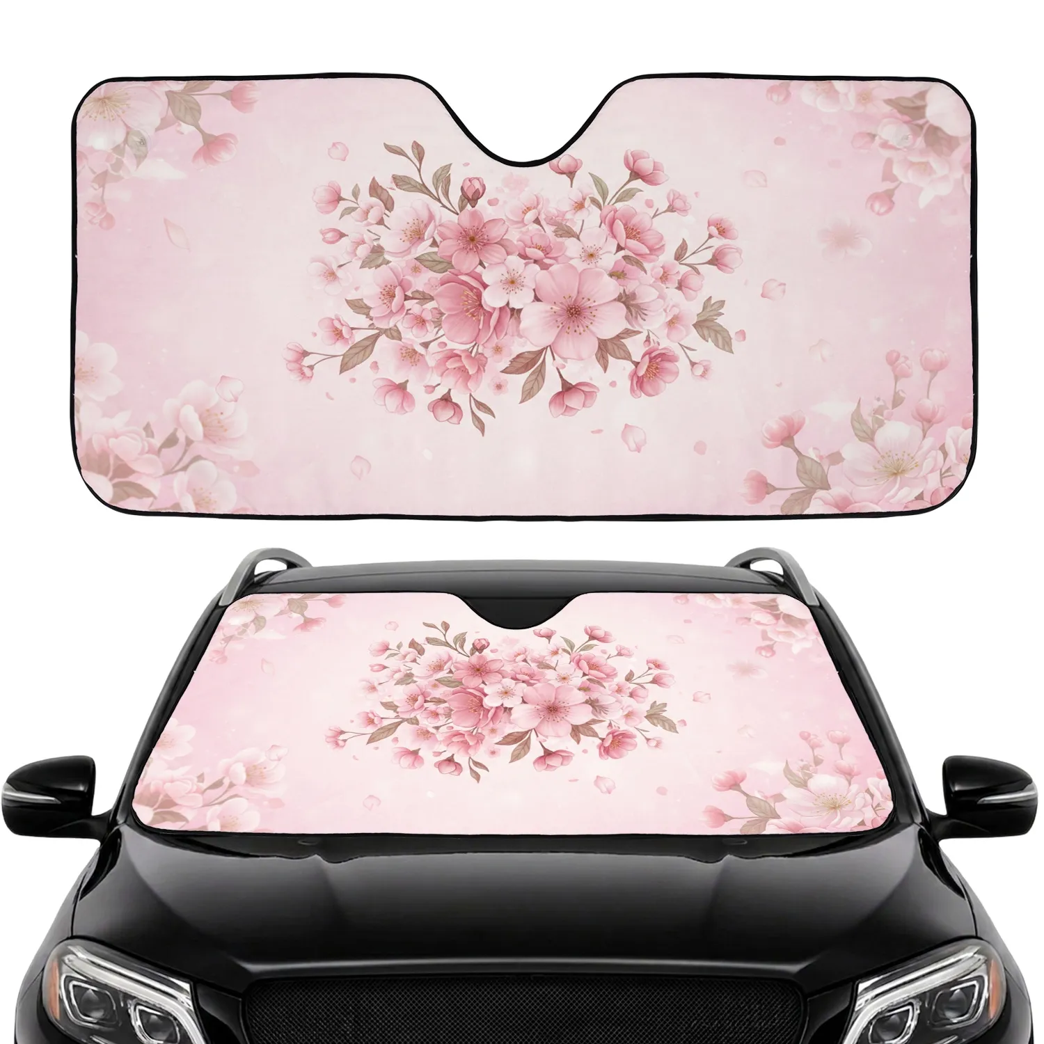 Delicate Pink Blush Cherry Blossom Daisy Flowers Leafy Bloom Car Sunshade - 1