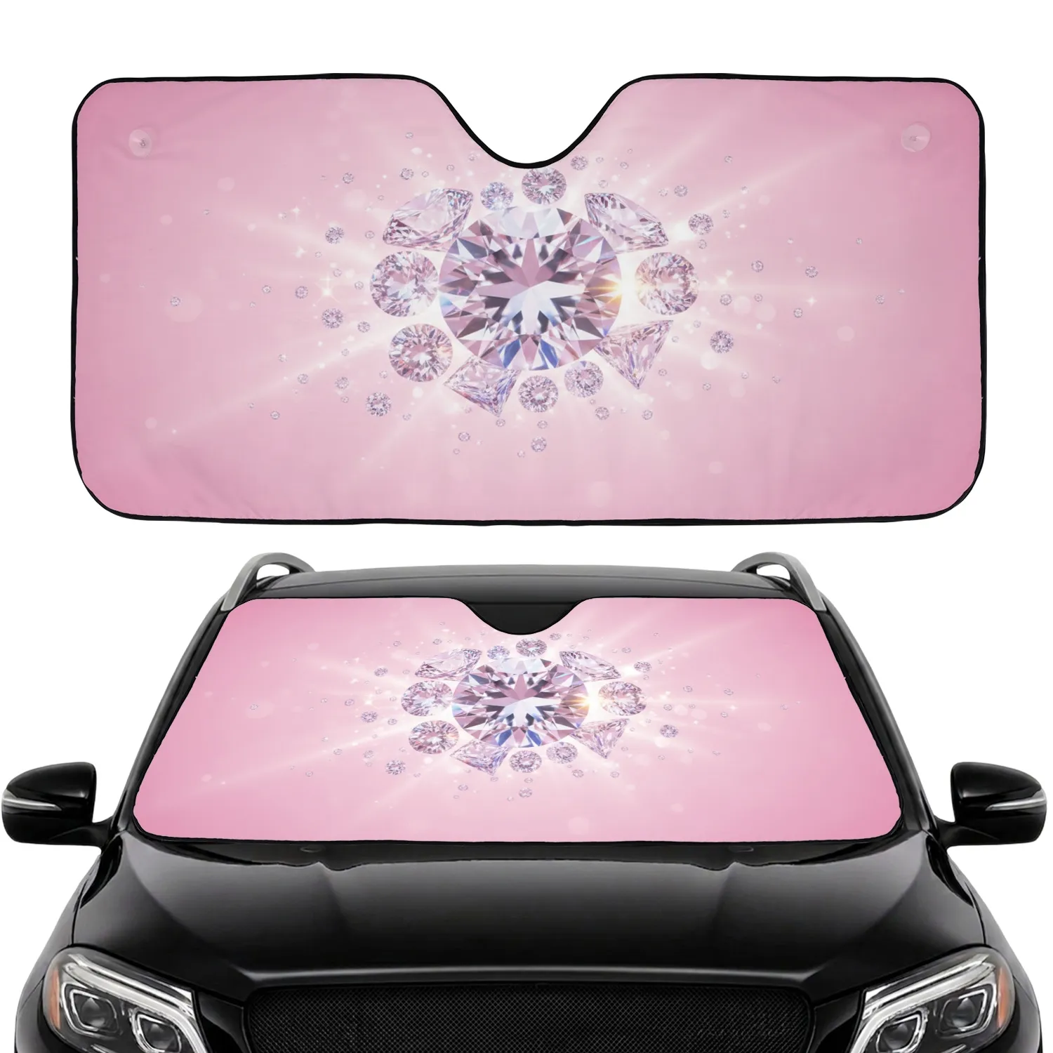 Brilliant Cut Princess Marquise Diamonds Pink Surface Car Sunshade - 1