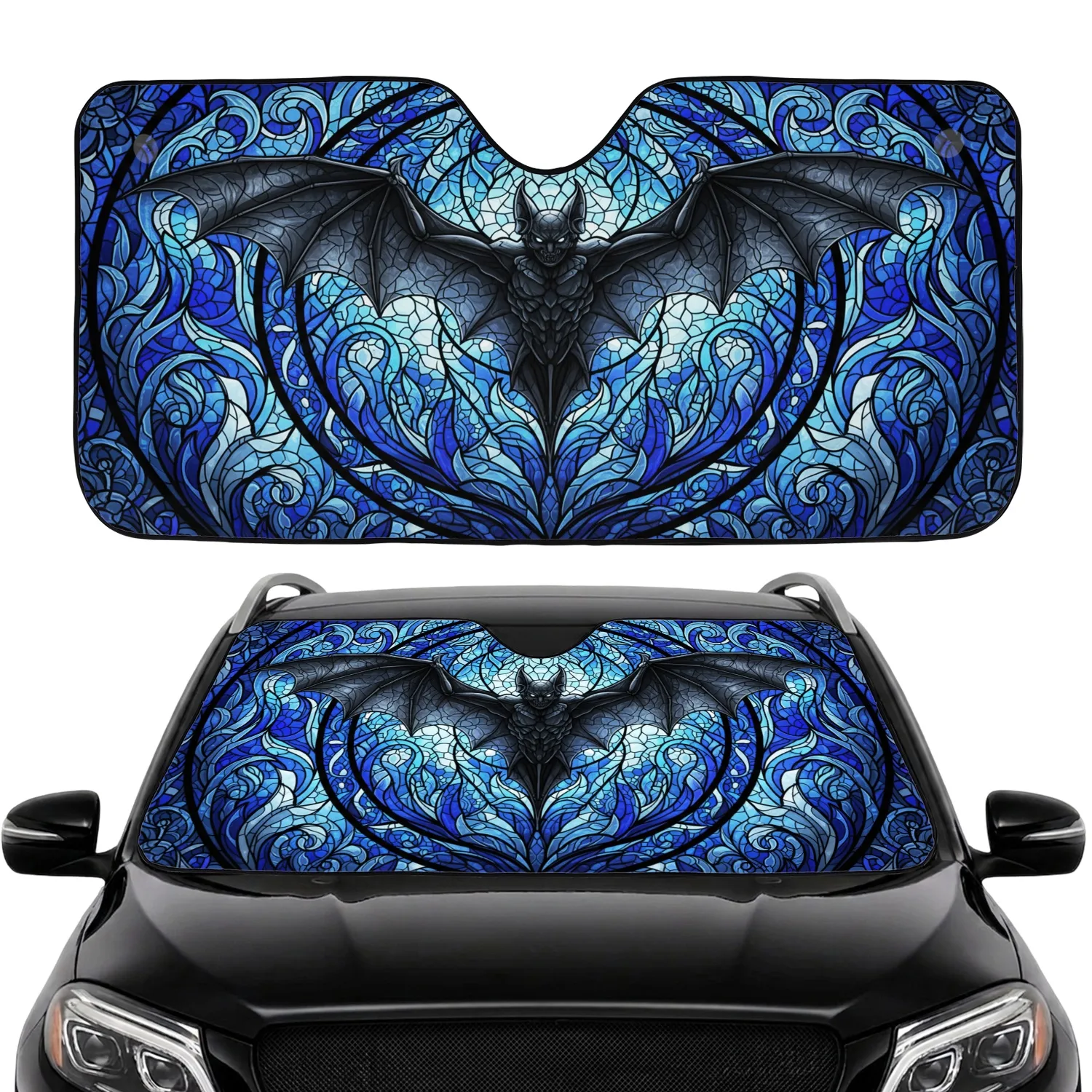 Cinematic Realistic Dark Grey Bat Stained Glass Mosaic - Gothic Wildlife Lover Decor Gift Car Sunshade - 1