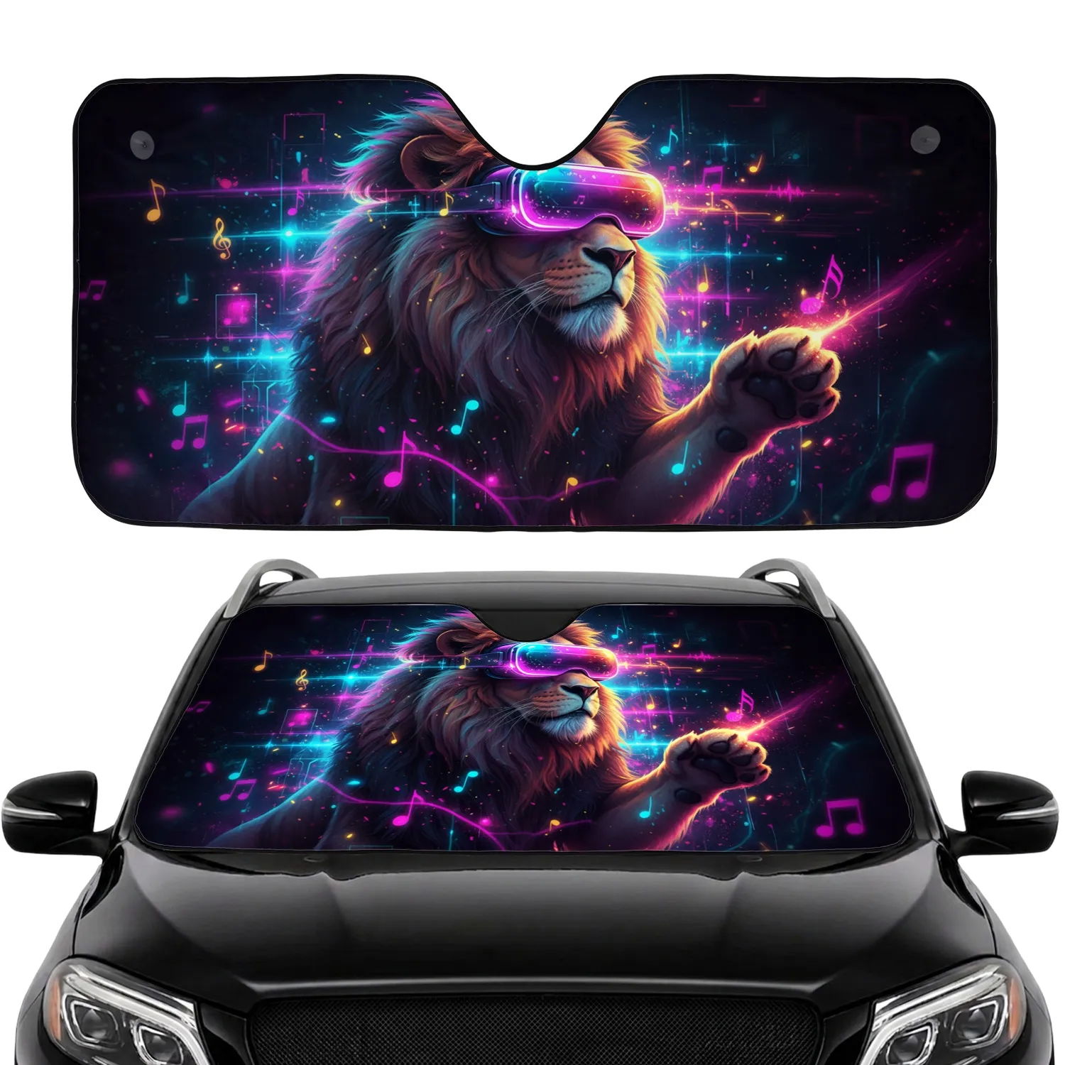 Lion VR Goggles Neon Musical Notes Futuristic Digital Realm Cyberpunk Fan Gift Car Sunshade - 1