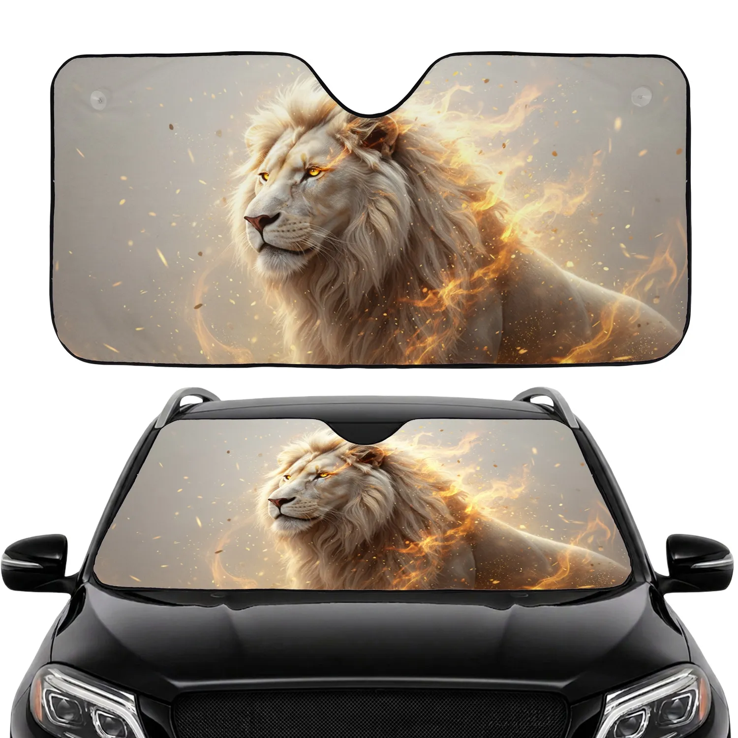 Majestic Lion Flame Dust Mane Field - Wildlife Lover Car Gift Car Sunshade - 1