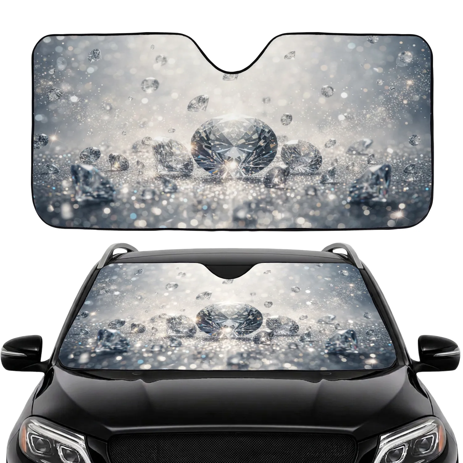 Shimmering Faceted Diamonds Radiant Glitter Luxury Car Accessory Car Sunshade - 1