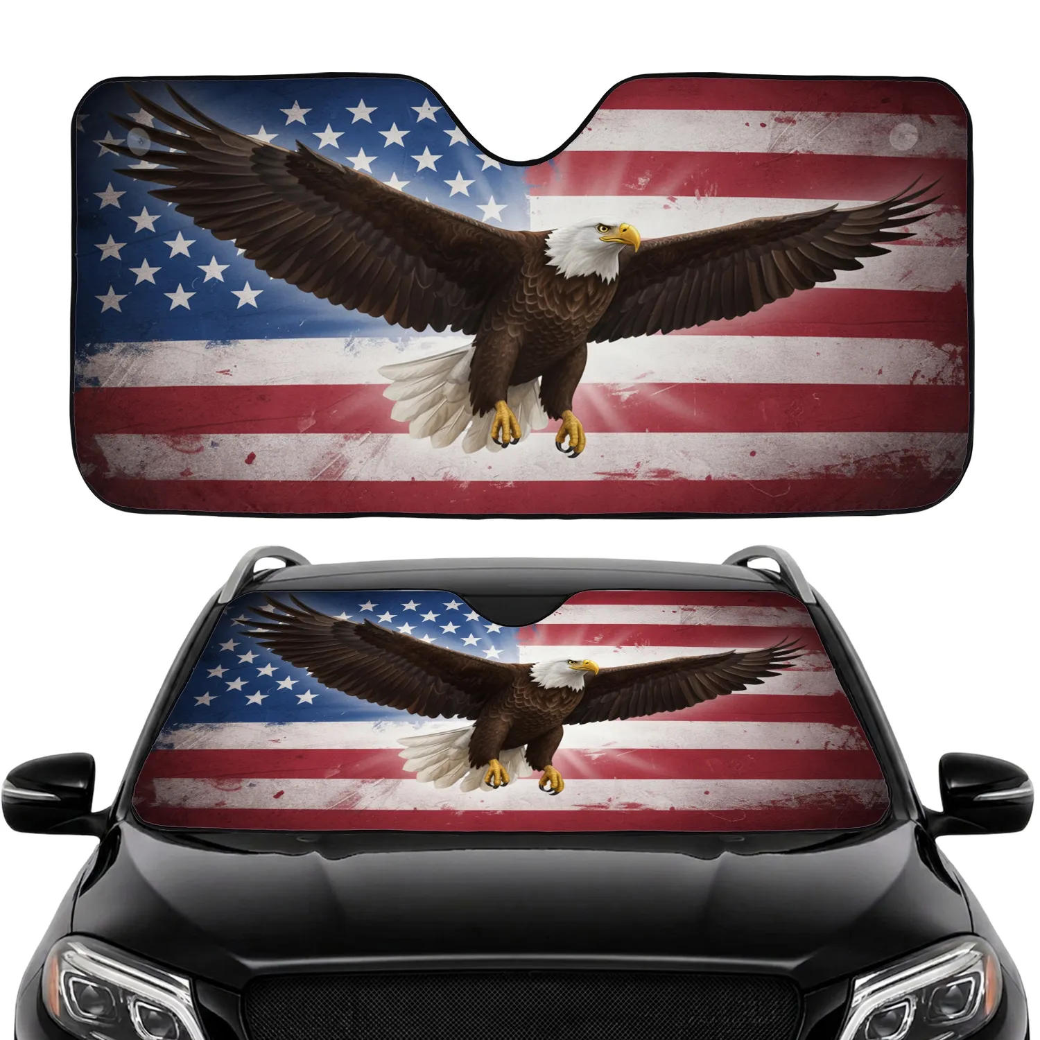 Bald Eagle American Flag Stars in Flight - Independence Day Patriotic Gift for Veterans Car Sunshade - 1