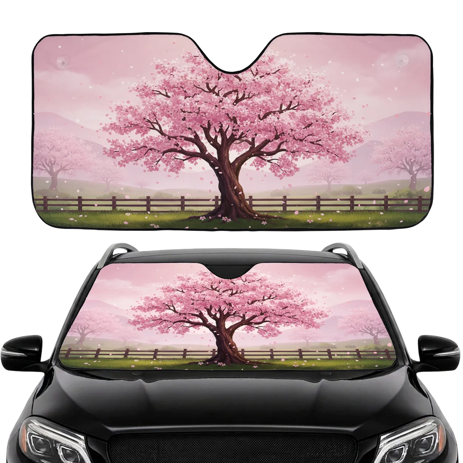 Soft Pink Cherry Blossom Tree Spring Landscape - Spring Season Decor Car Sunshade - 1