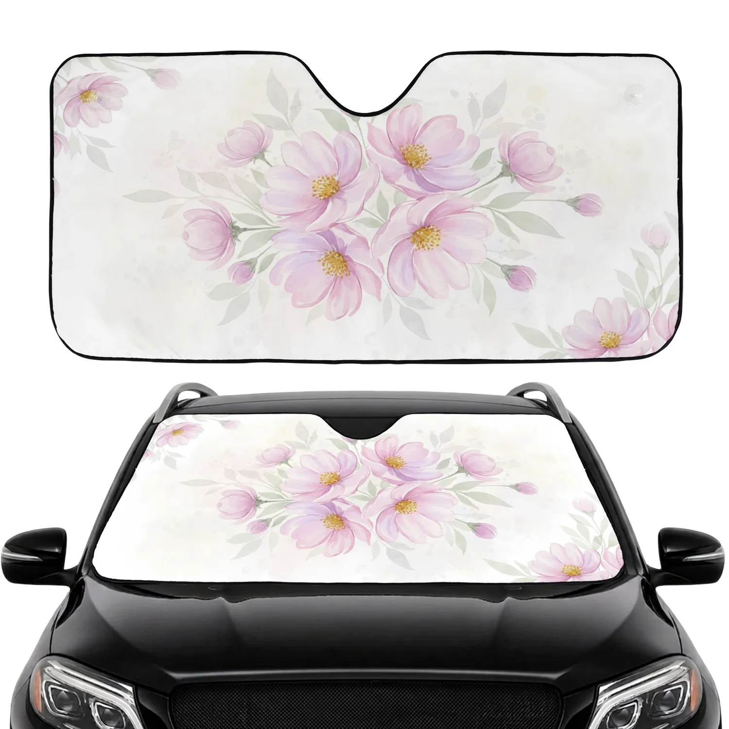 Pink Lavender Yellow Watercolor Flowers Floral Garden - Nature Lover Everyday Gift Car Sunshade - 1