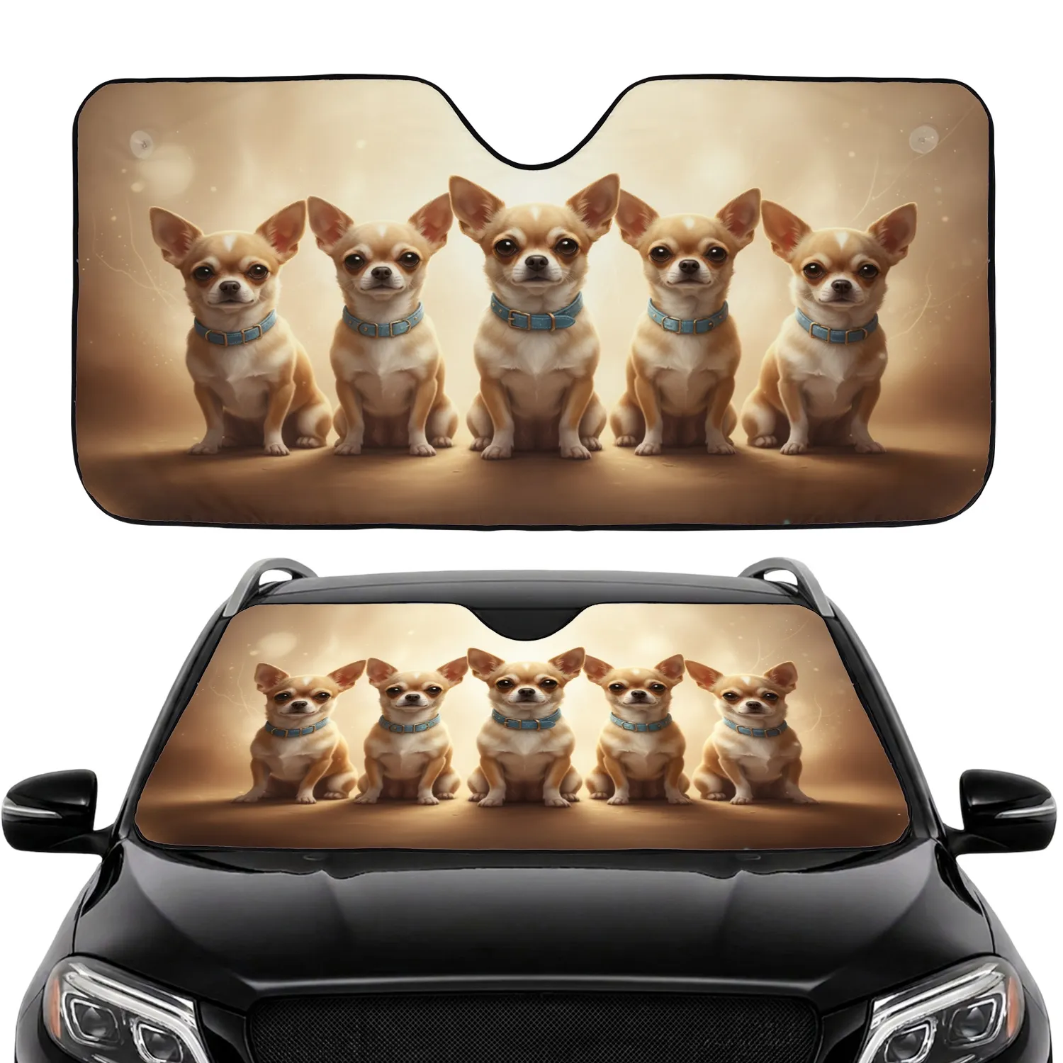 Six Chihuahua Dogs Blue Collar - Dog Lover Everyday Gift Car Sunshade - 1