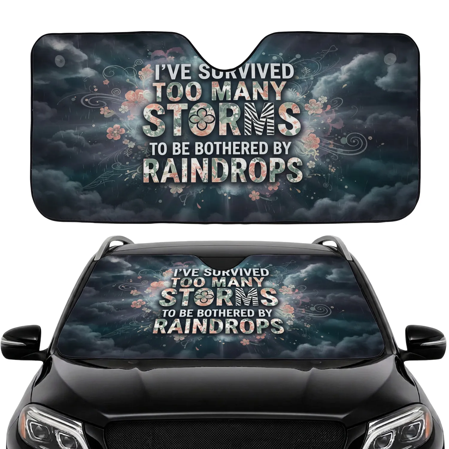 Resilience Quote Storm Clouds Floral Zebra Light Rays - Empowerment Gift Car Sunshade - 1