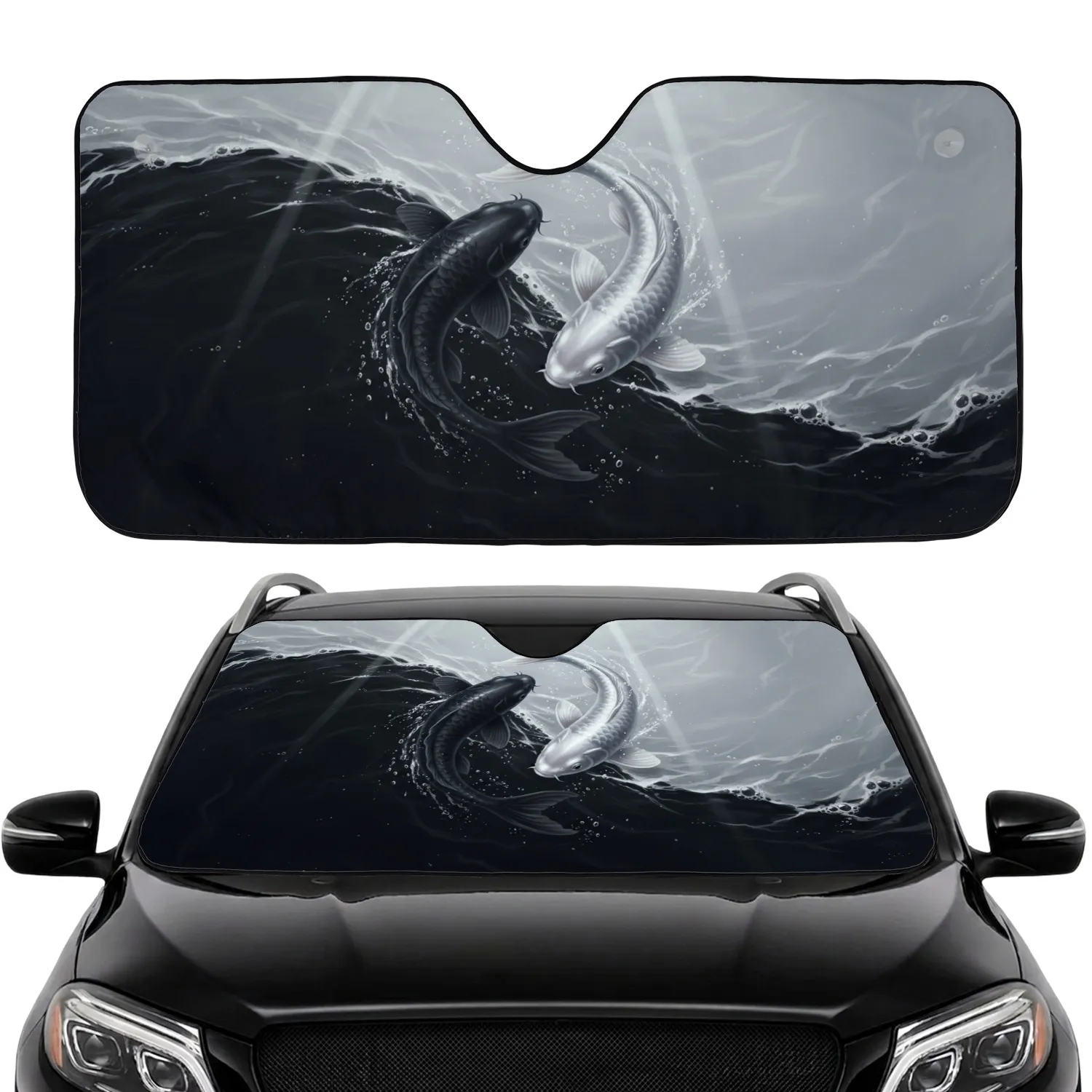 Majestic Koi Fish Yin Yang Water Currents - Zen Harmony Car Decor Car Sunshade - 1