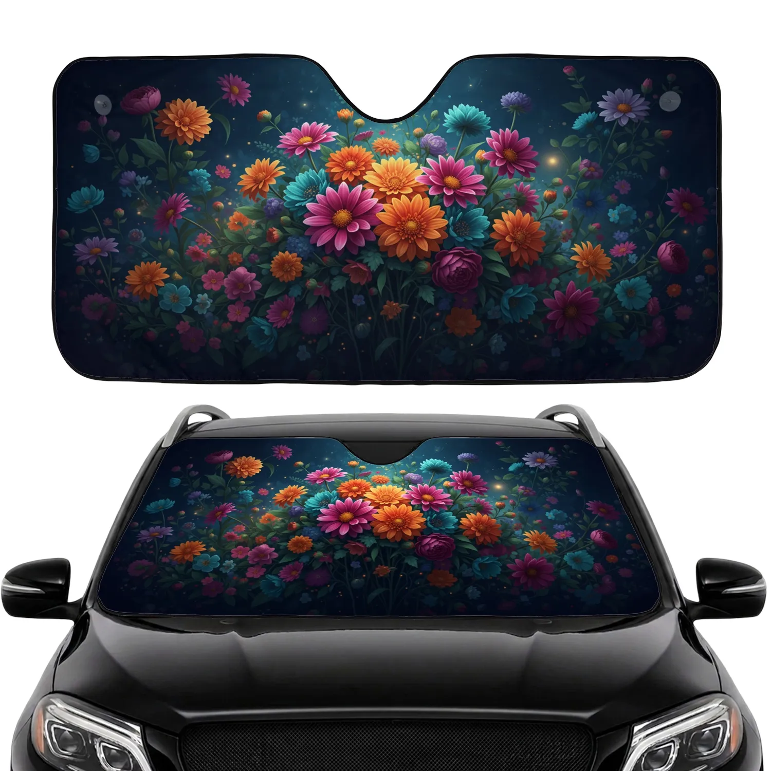 Lush Rich Vibrant Flower Garden Daisy Dahlia Foliage - Everyday Commute Car Accessory Car Sunshade - 1