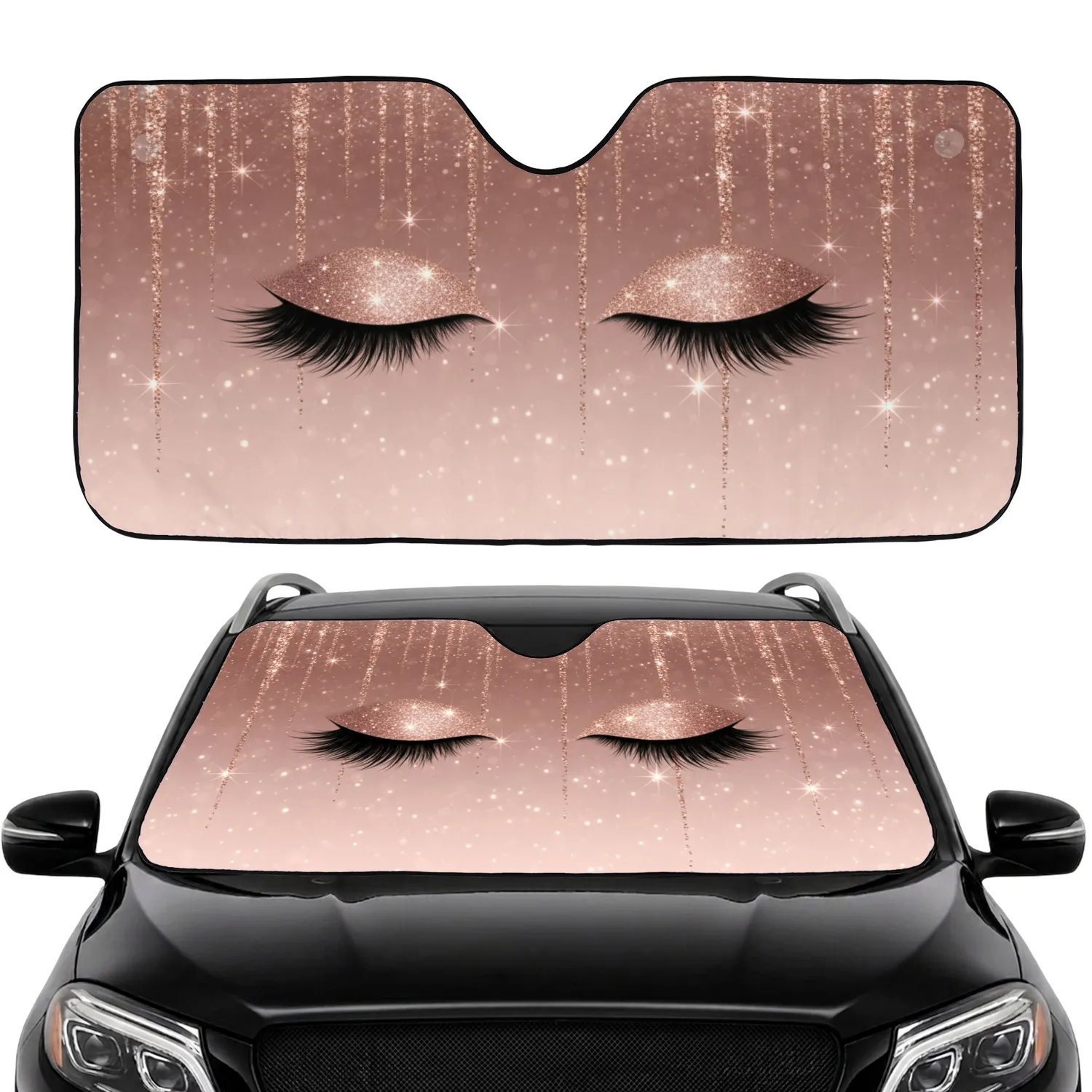 Glitter Eyelashes Drips Starbursts - Luxury Style Auto Accessory Car Sunshade - 1