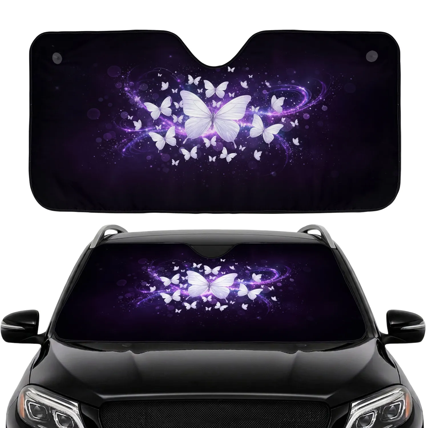 Luminous Lavender Butterflies Glowing Cosmic Night Sky - Fantasy Lover Gift Car Sunshade - 1