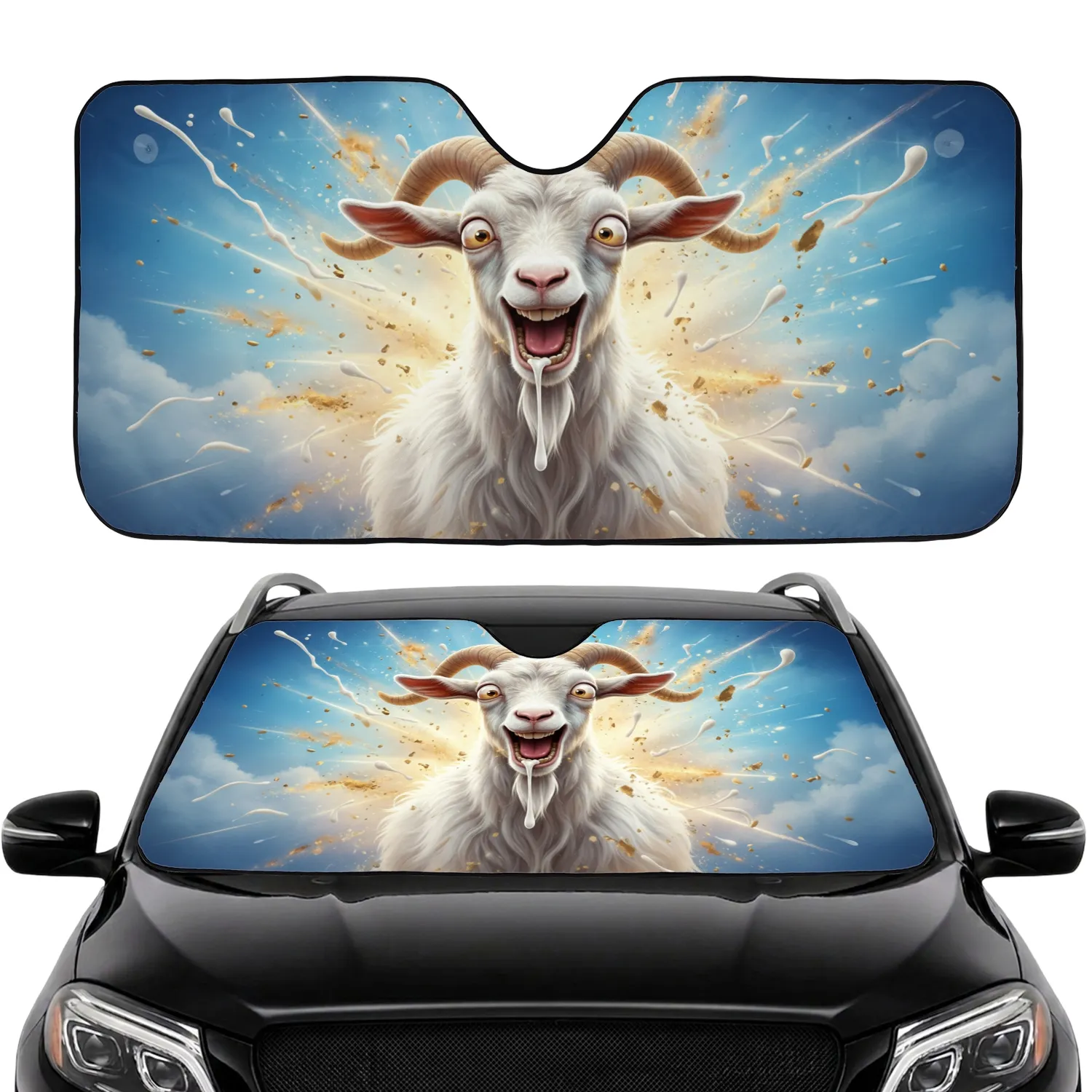 Expressive White Goat Energy Burst - Wildlife Lover Car Decor Gift Car Sunshade - 1