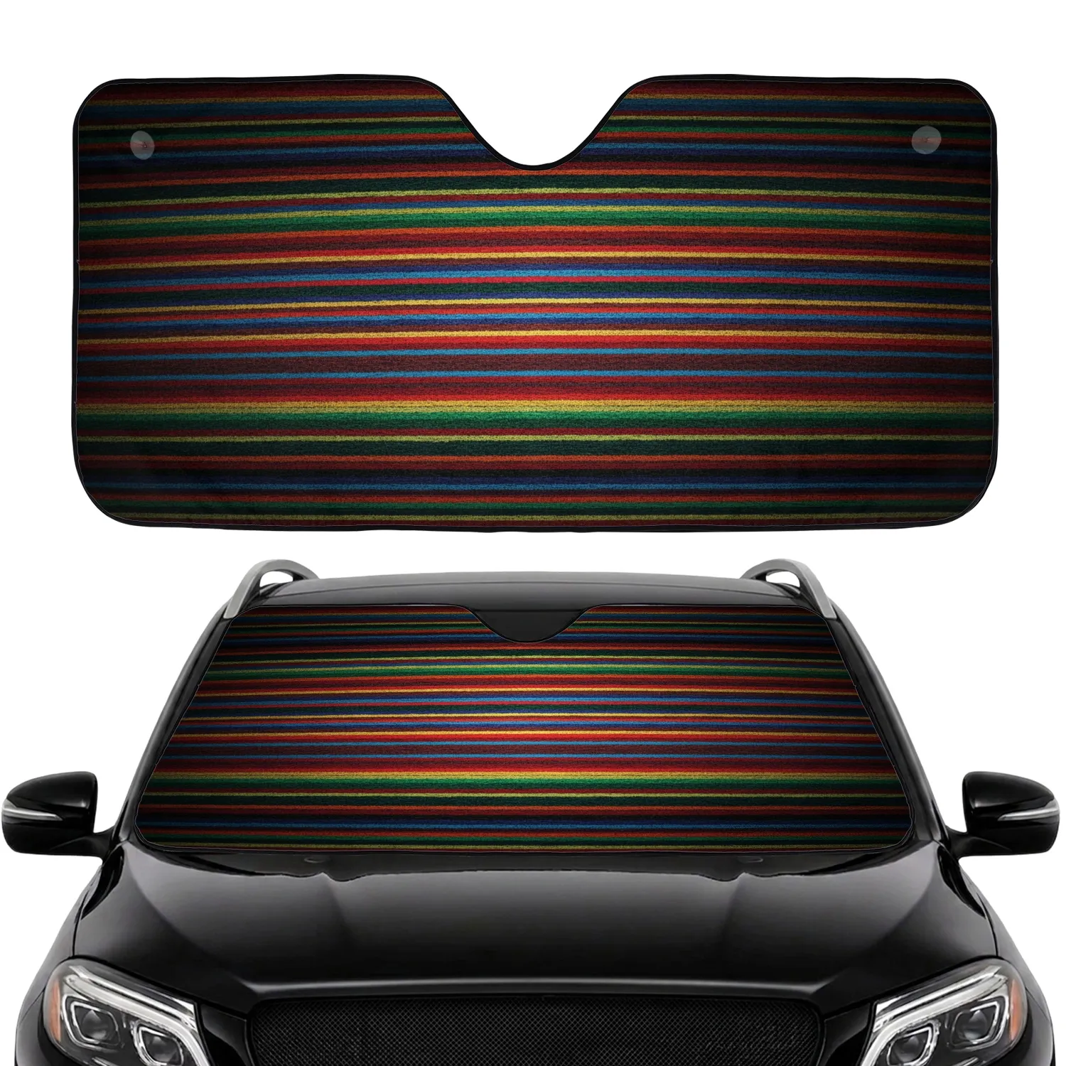 Woven Serape Striped Bands - Premium Car Interior Accent Car Sunshade - 1