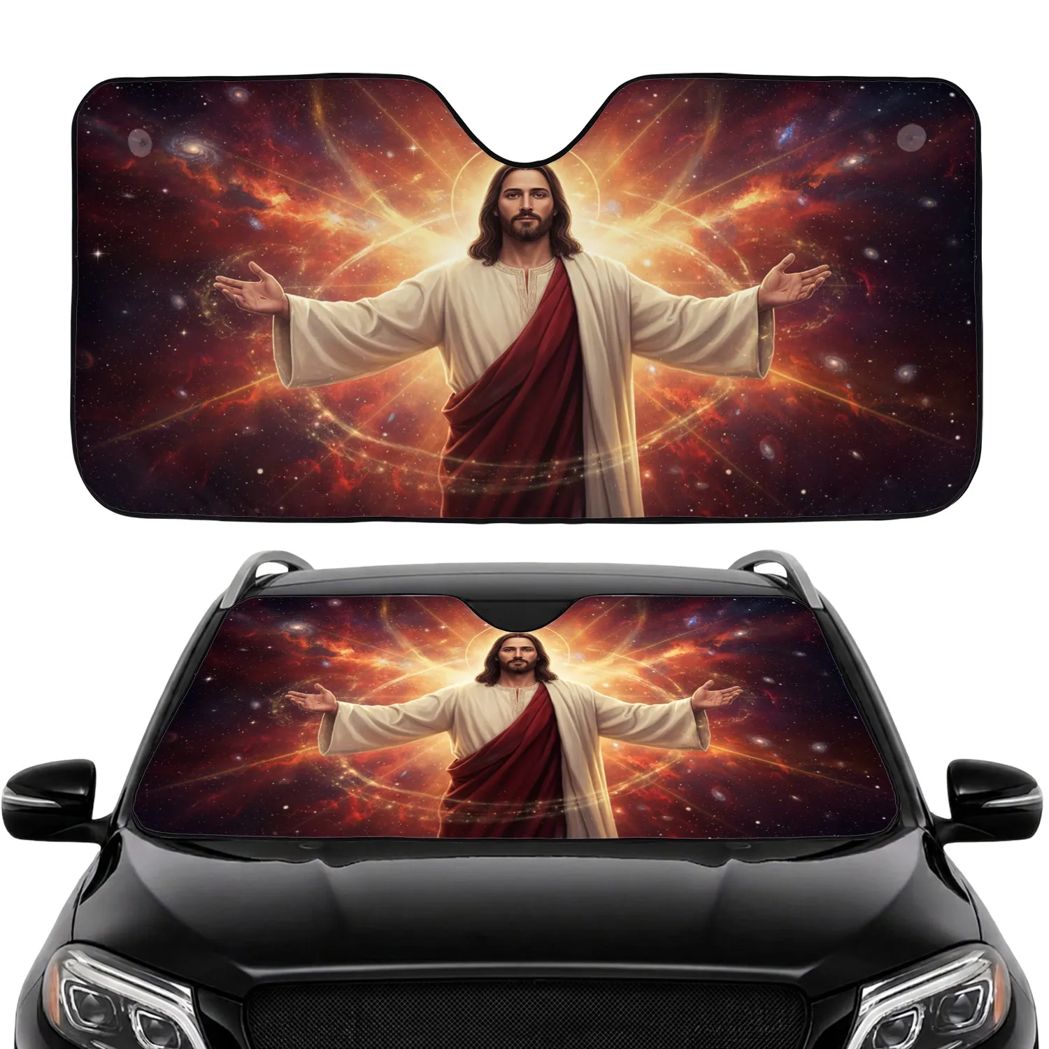 Jesus Christ Celestial Expanse Radiant Serenity - Everyday Comfort Gift Car Sunshade - 1