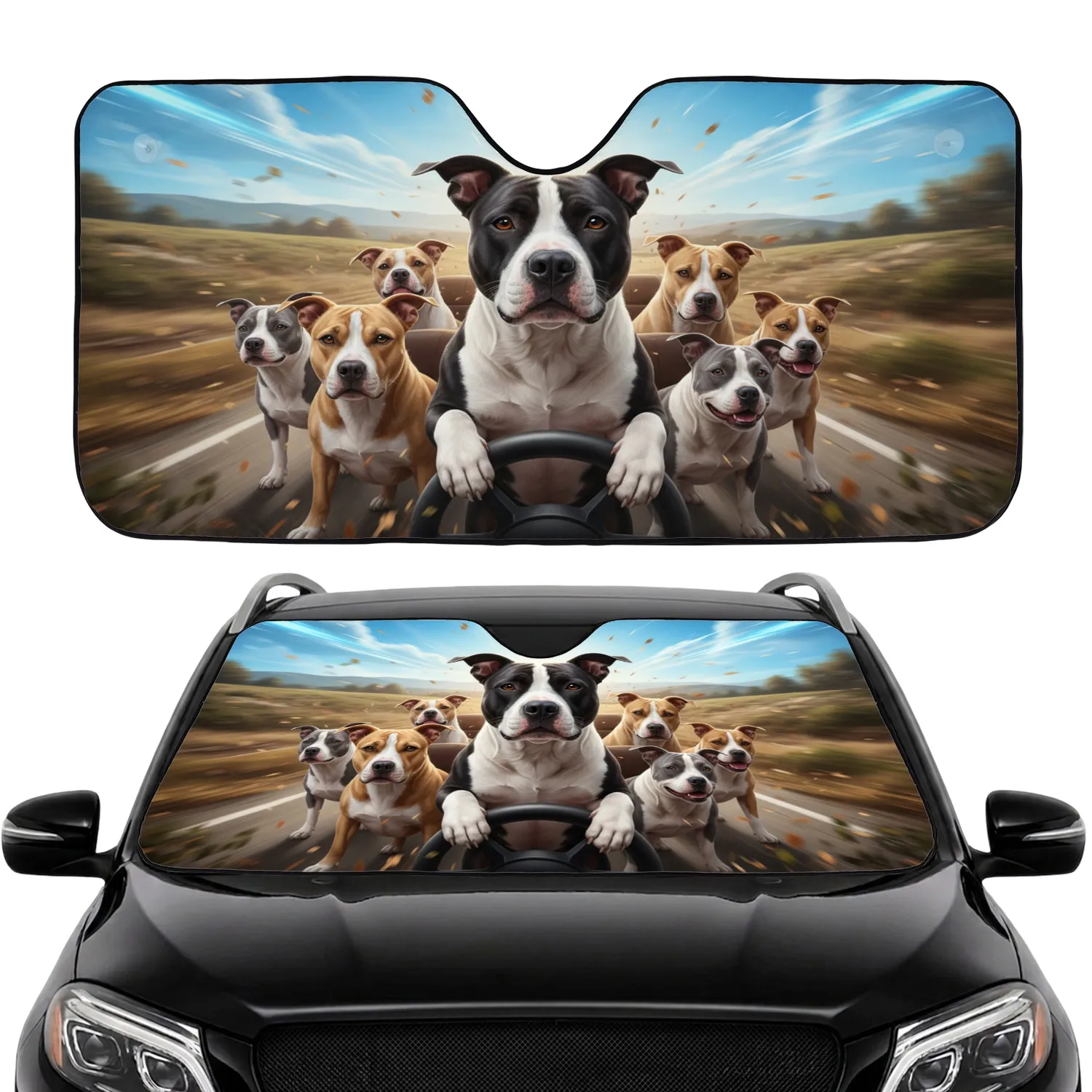 Pitbull Dogs Road Trip Adventure - Dog Lover Car Decor Gift Car Sunshade - 1