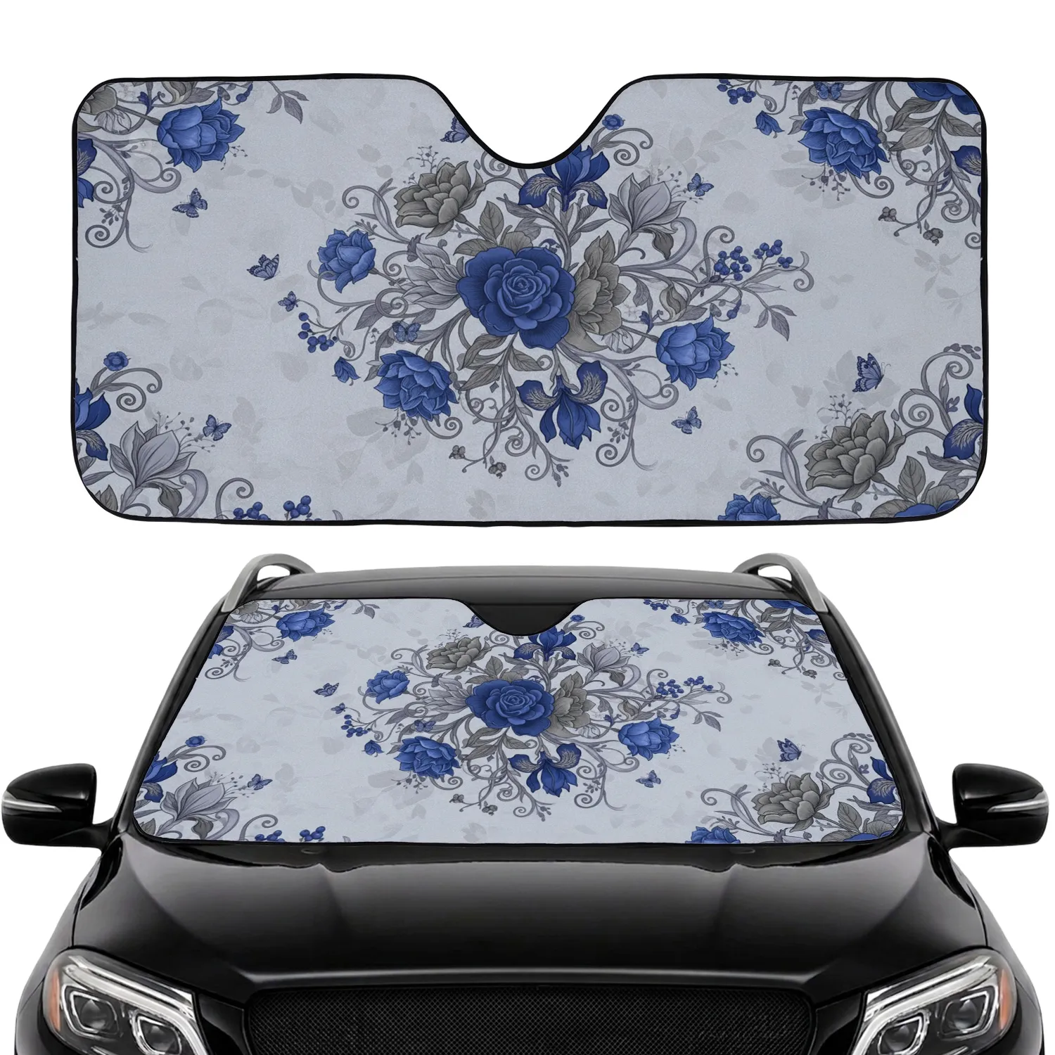 Ornate Botanical Flower Vines Butterflies - Nature Lover Car Decor Gift Car Sunshade - 1
