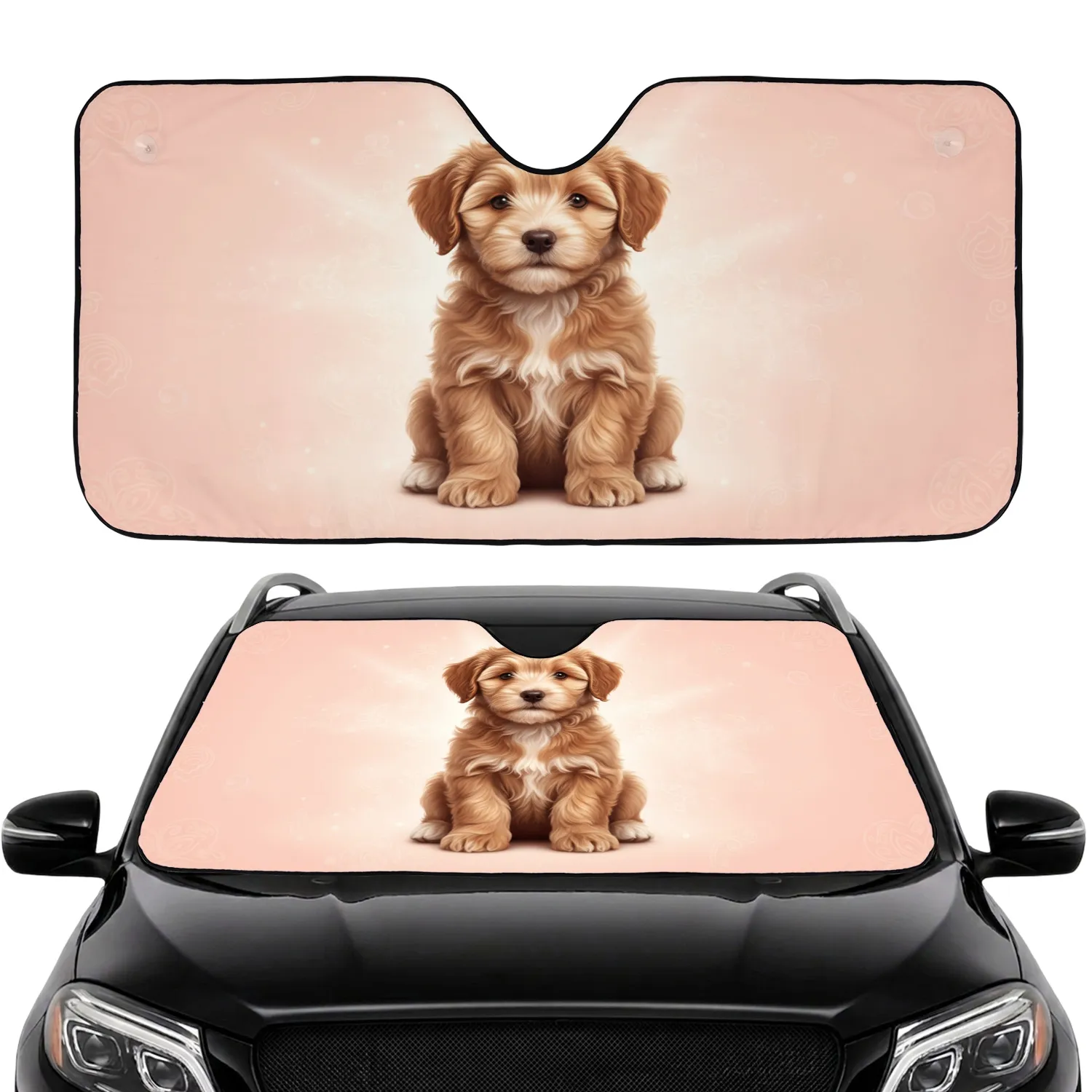 Fluffy Puppy Happy Expression Gentle Rays - Pet Lover Everyday Decor Gift Car Sunshade - 1