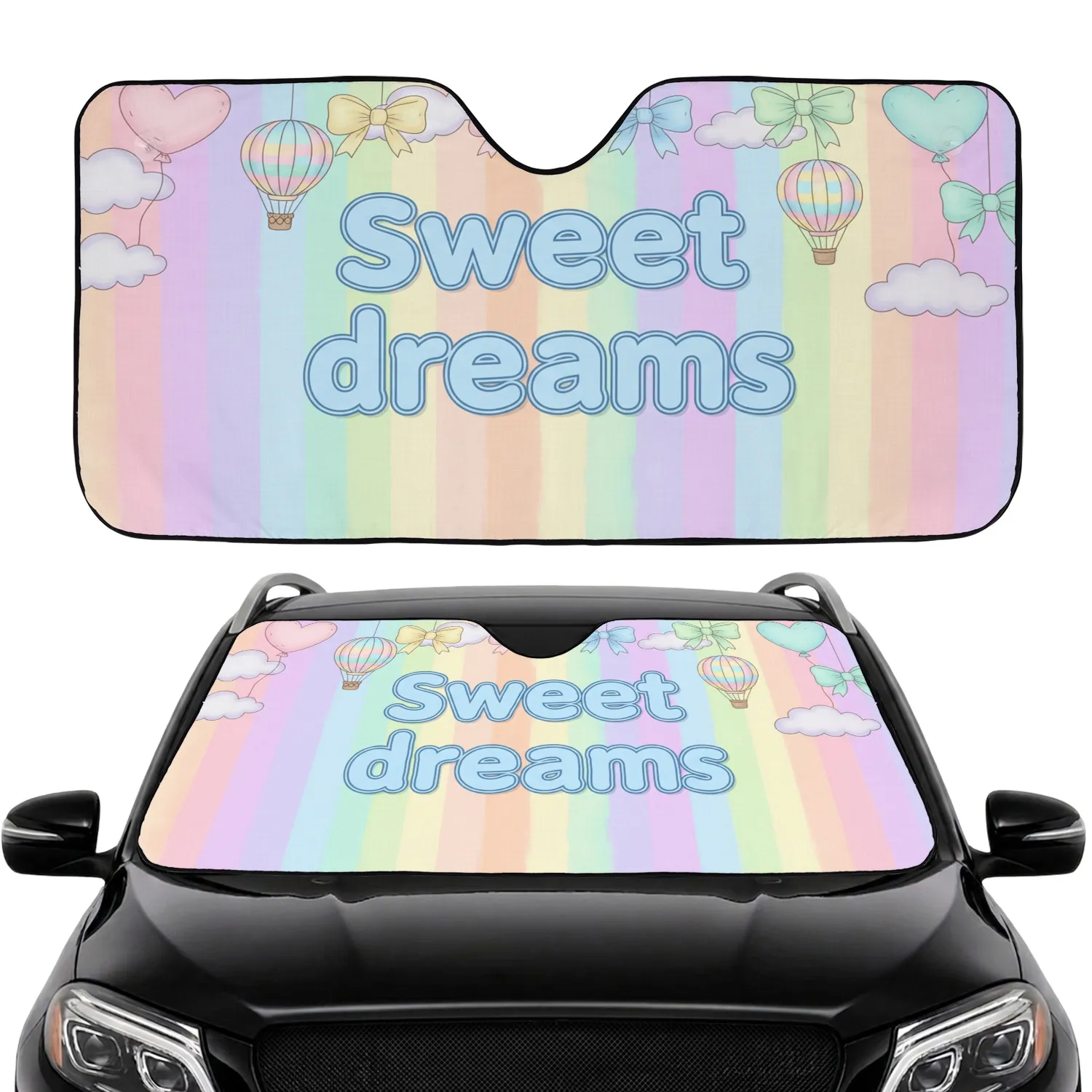 Sweet Dreams Hot Air Balloon Clouds Hearts Rainbow - Car Accessories Gift for Girls Teens Car Sunshade - 1