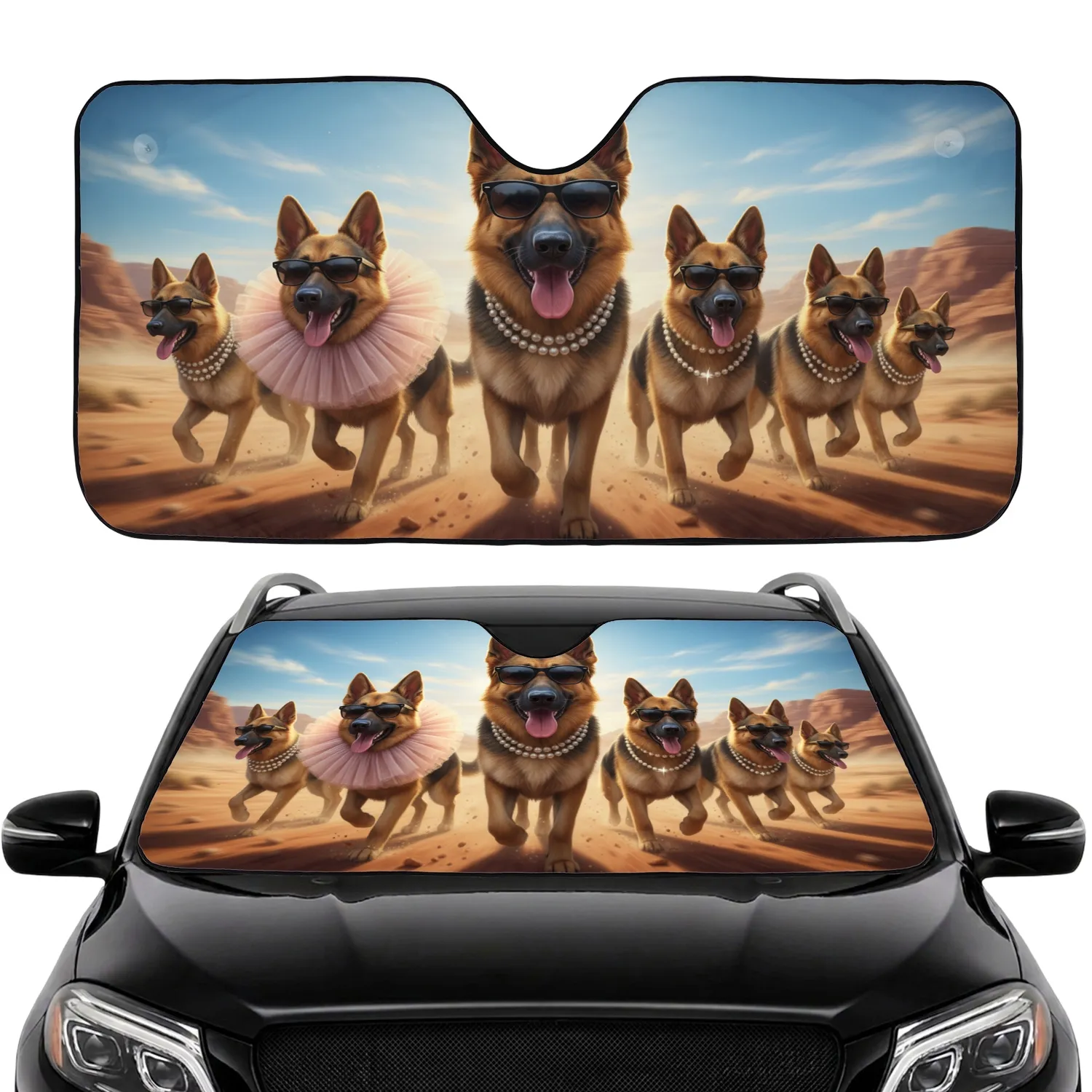 Jovial German Shepherds Sunglasses Desert Adventure - Wildlife Lover Gift Car Sunshade - 1
