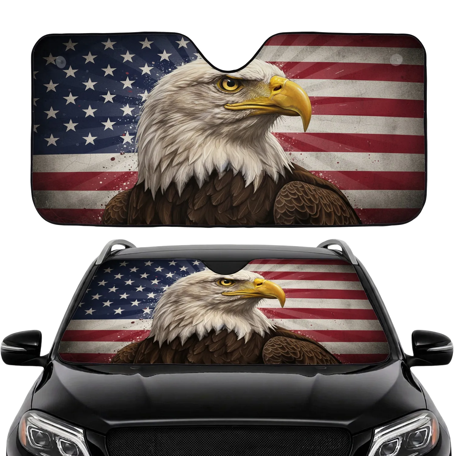 Bald Eagle American Flag - Independence Day Gift for Veterans Car Sunshade - 1