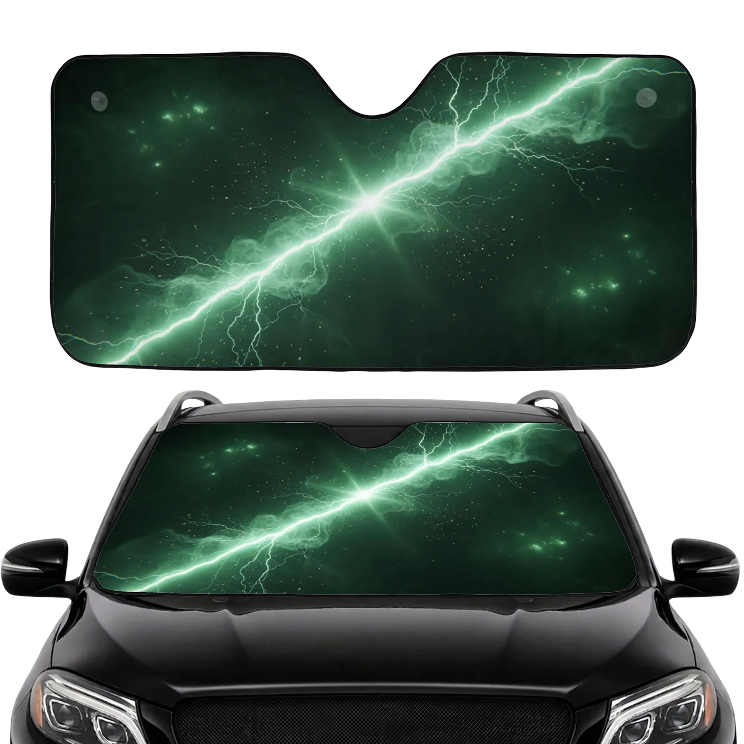 Stormy Neon Green Lightning Bolt Electric Tendrils - Power Drive Gift Car Sunshade - 1