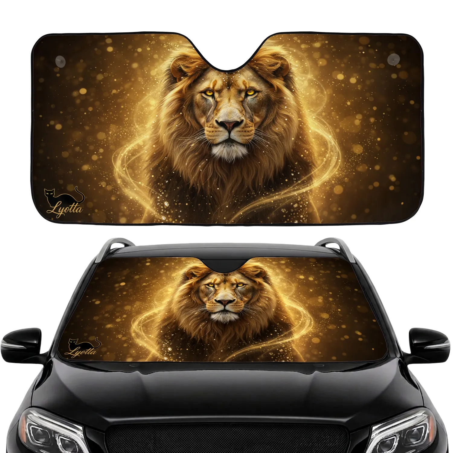 Majestic Golden Lion Black Cat Lyotta - Wildlife Lover Car Decor Gift Car Sunshade - 1