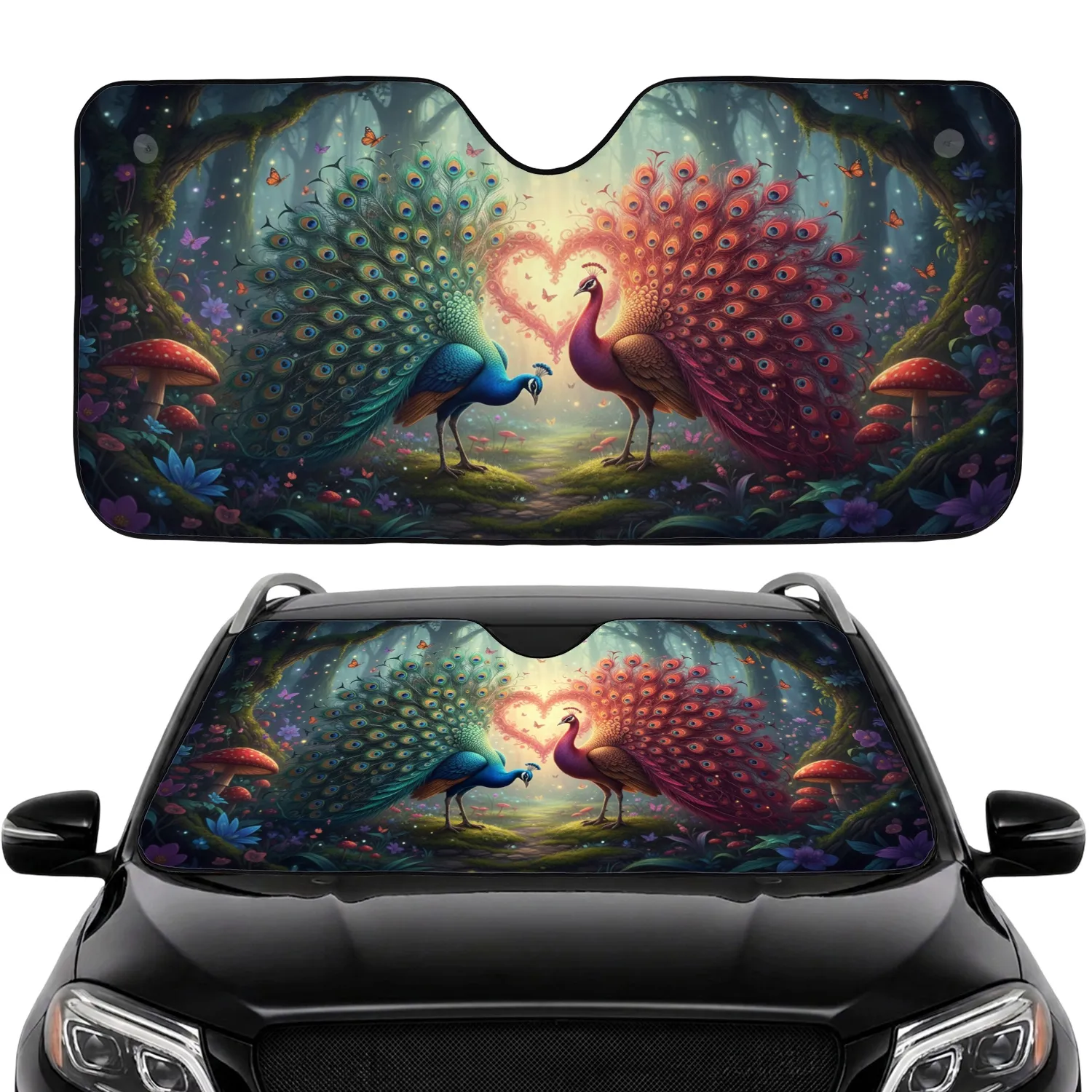 Magical Peacocks Luminous Heart Enchanted Forest - Fantasy Car Decor Gift Car Sunshade - 1