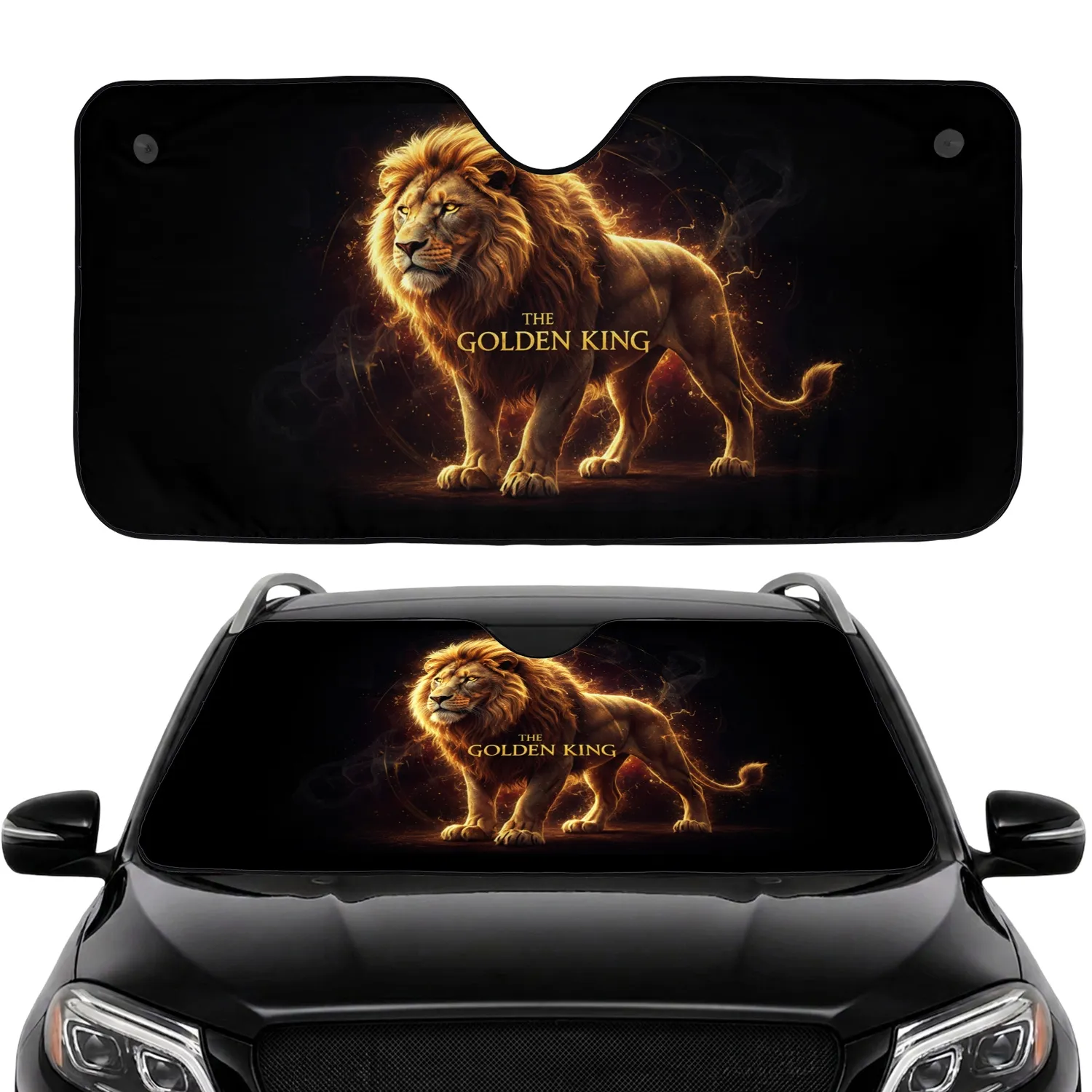 Powerful Lion Golden Energy Aura - Wildlife Lover Car Interior Decor Car Sunshade - 1