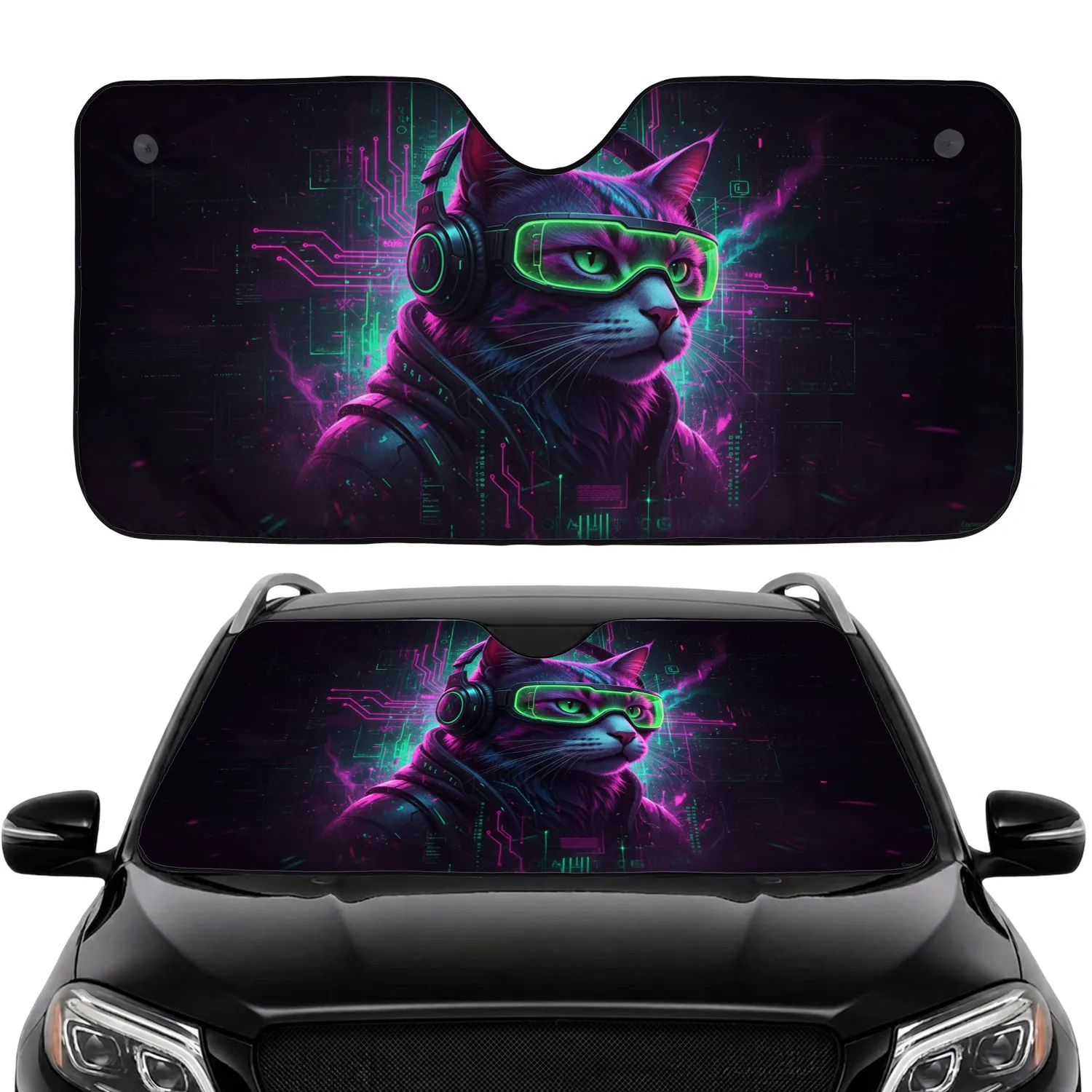Futuristic Cybernetic Cat Headset Neon VR Glasses - Sci-Fi Fan Gift Car Sunshade - 1