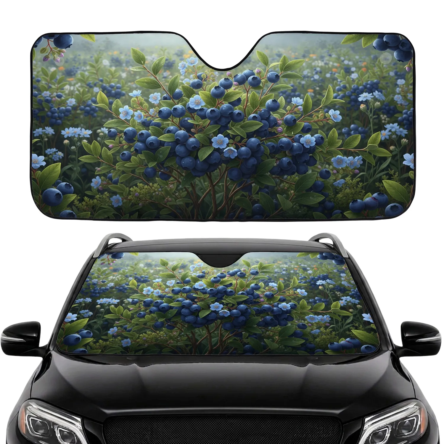 Blueberry Plants Ripe Blue Berries Delicate Flowers Lush Foliage - Nature Lover Gift Car Sunshade - 1