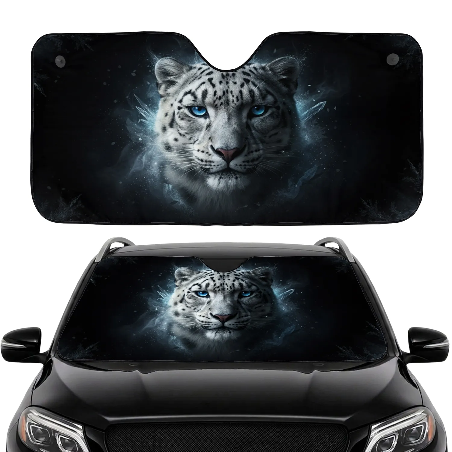 Majestic Snow Leopard Blue Eyes Icy Frost - Wildlife Lover Gift Car Sunshade - 1