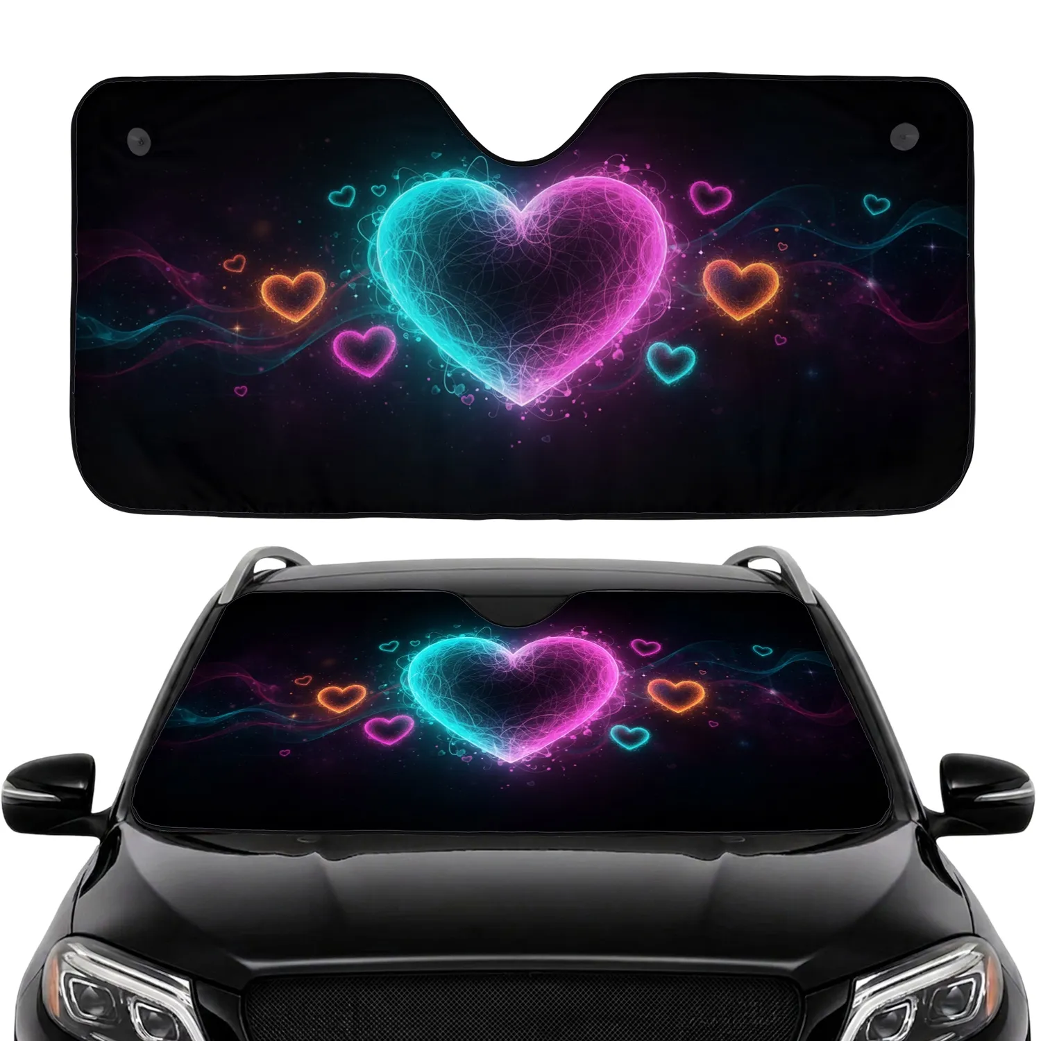 Glowing Hearts Ethereal Mist Light Trails Cosmic Dust Starlight - Luminous Car Decor Gift Car Sunshade - 1