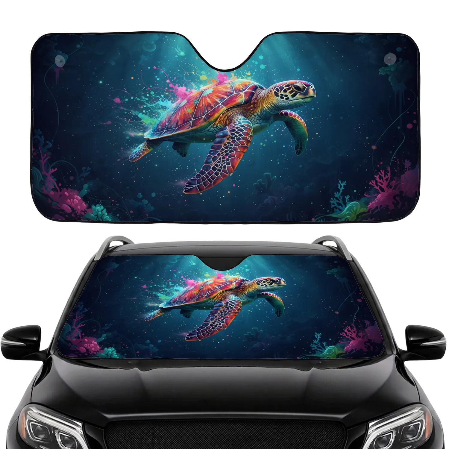 Swimming Sea Turtle Ocean Current - Oceanic Wildlife Lover Gift for Marine Life Admirer Car Sunshade - 1