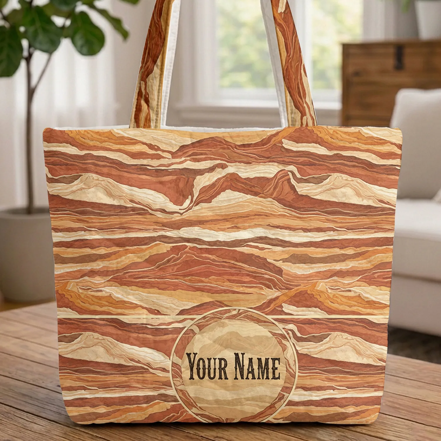 Sandstone Cliff Desert Rock Medallion Western Lifestyle Gift Quilted Tote Bag - 1