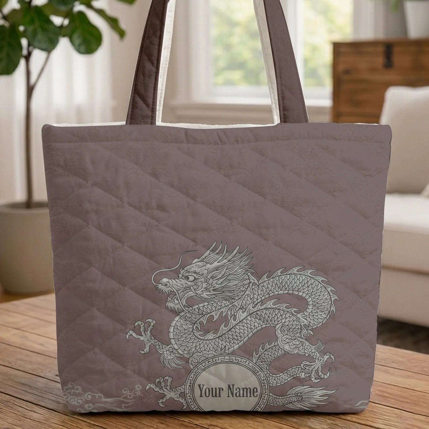 Chinese Dragon Cloud Personalized Name - Everyday Tote Quilted Tote Bag - 1