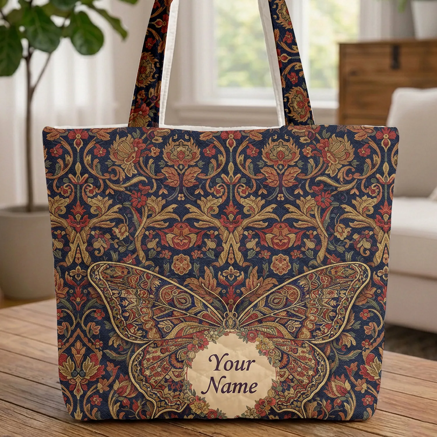Ornate Butterfly Floral Wreath - Everyday Carry Nature Lover Gift Quilted Tote Bag - 1