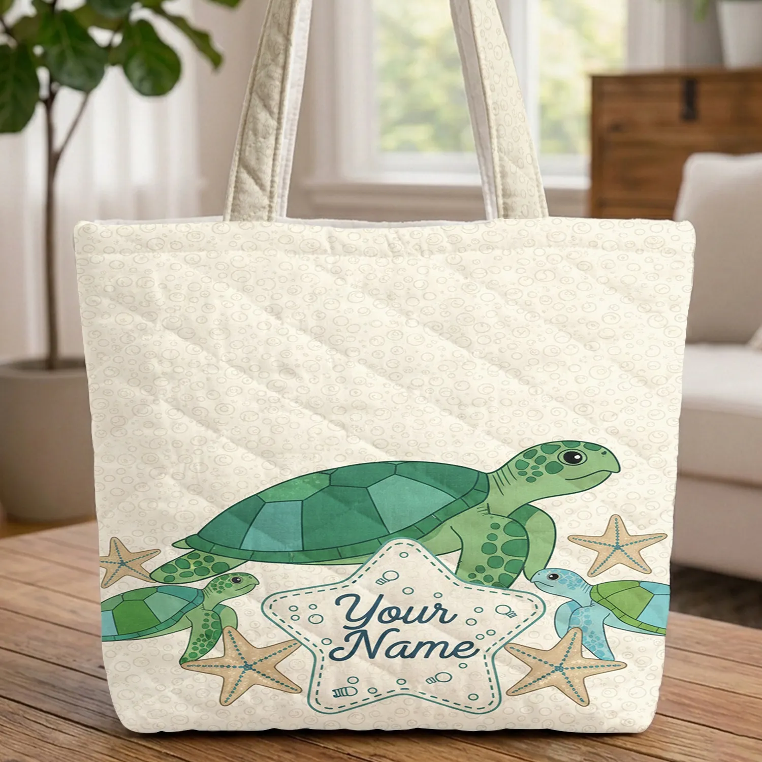 Star Sea Turtle Starfish Water Bubbles - Marine Life Lover Gift Quilted Tote Bag - 1
