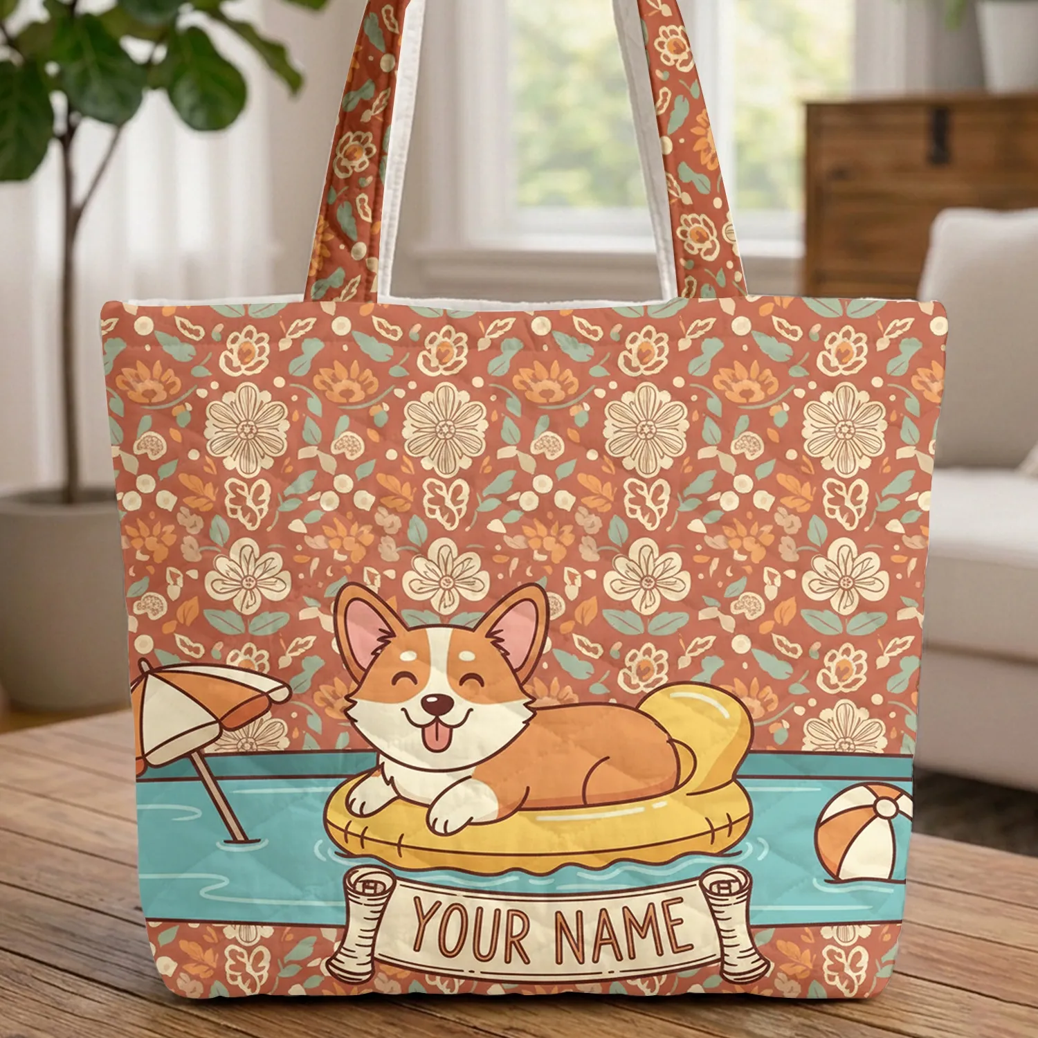 Corgi Dog Pool Float Beach Umbrella Summer Fun Gift for Dog Lovers Quilted Tote Bag - 1
