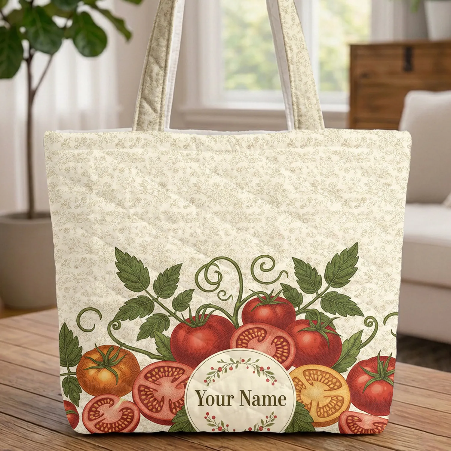 Vintage Heirloom Tomato Botanical Custom Name - Kitchen Bag Gift for Gardener Quilted Tote Bag - 1