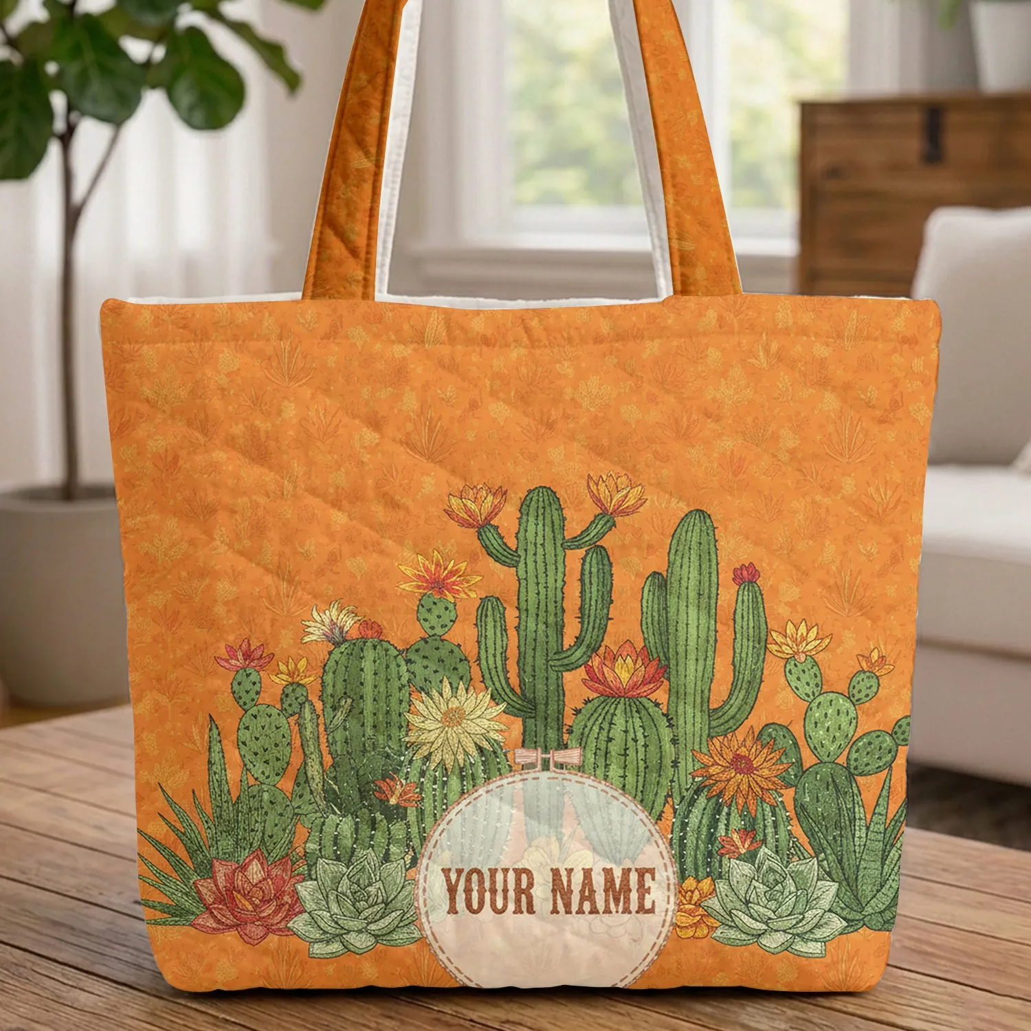 Desert Cactus Succulent Flora - Western Nature Lover Everyday Tote Gift Quilted Tote Bag - 1