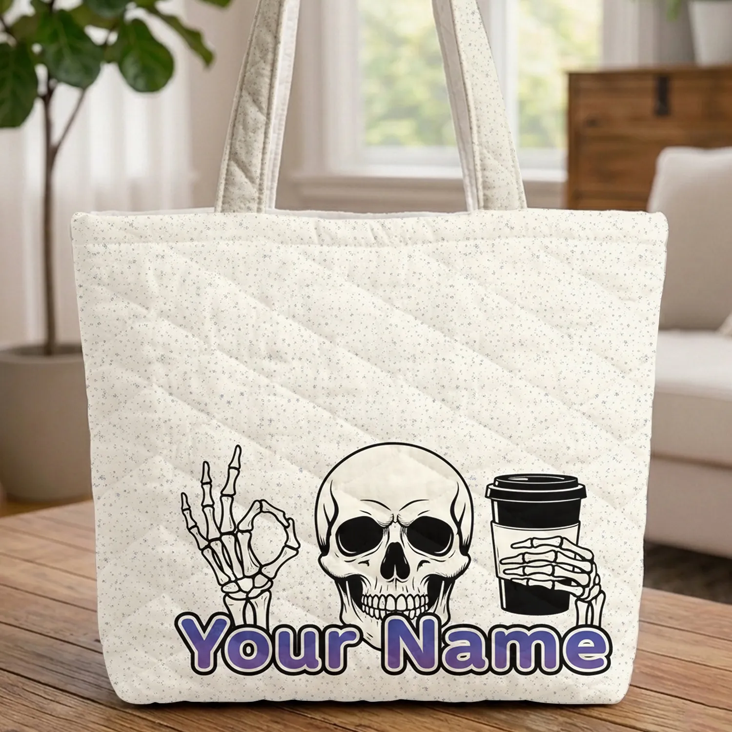 Skull Skeleton Hand Coffee Cup - Gothic Lifestyle Everyday Carry Gift Quilted Tote Bag - 1