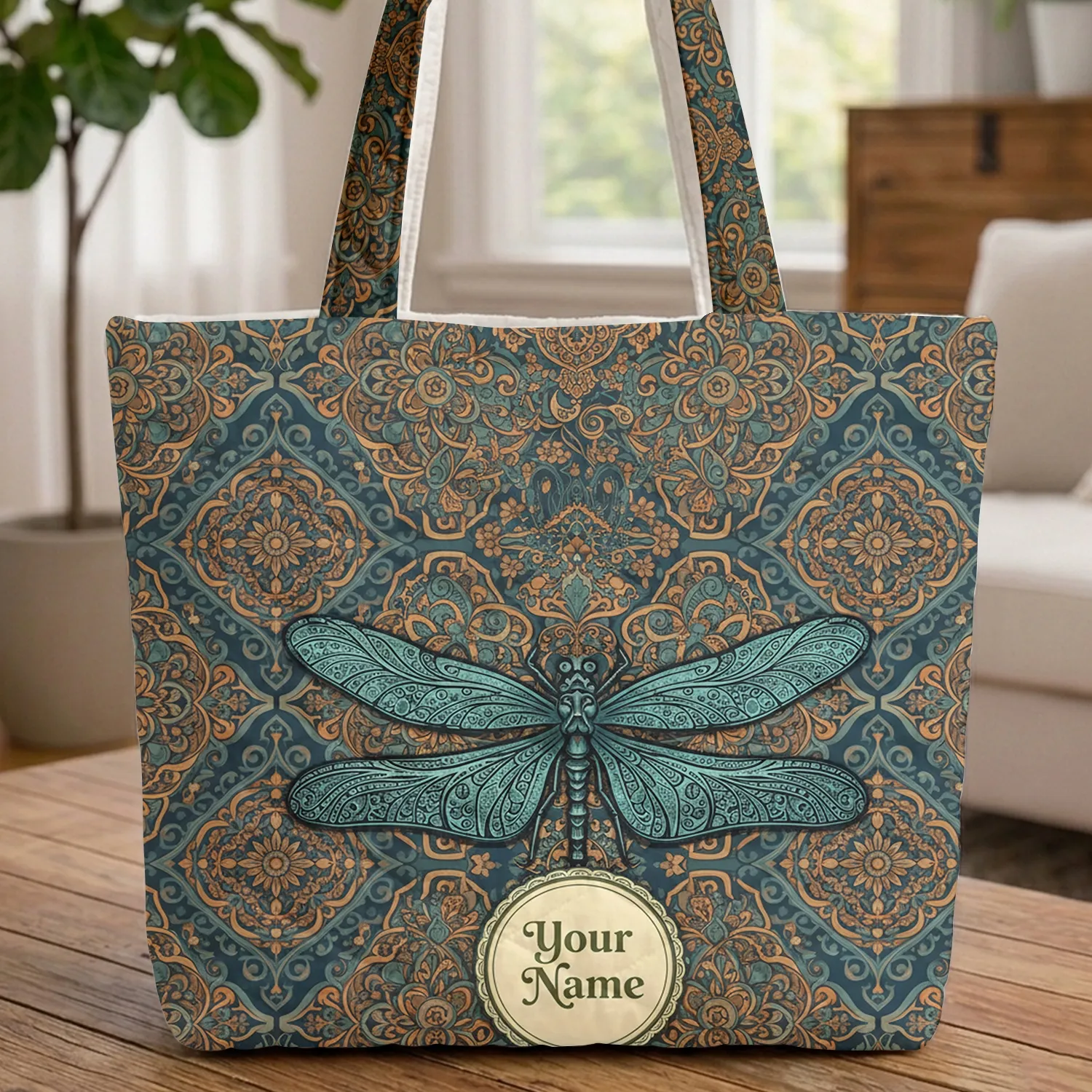 Dragonfly Mandala Floral - Wildlife Lover Everyday Tote Travel Essentials Gift for Women Quilted Tote Bag - 1
