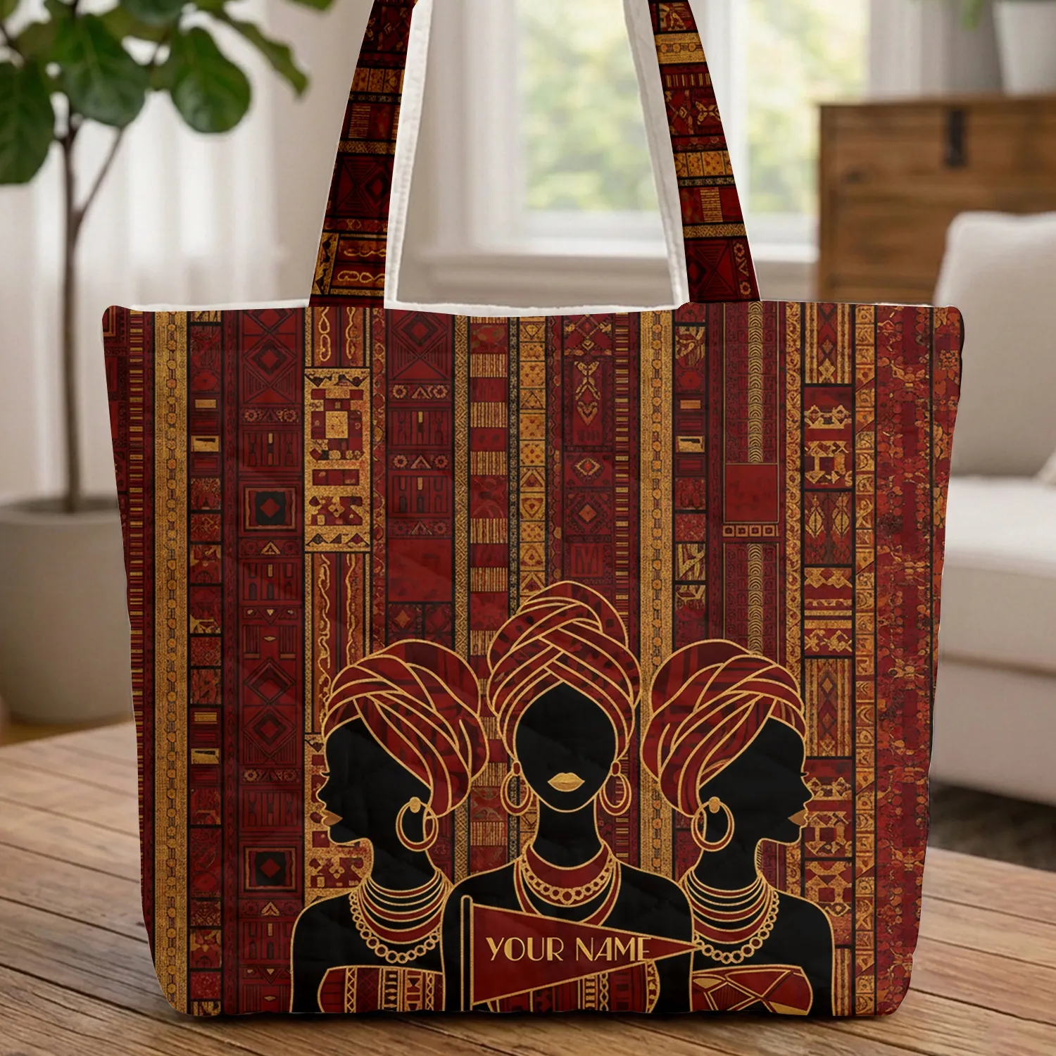 African Headwrap Silhouettes Geometric Mosaic - Everyday Travel Essentials for Women Quilted Tote Bag - 1