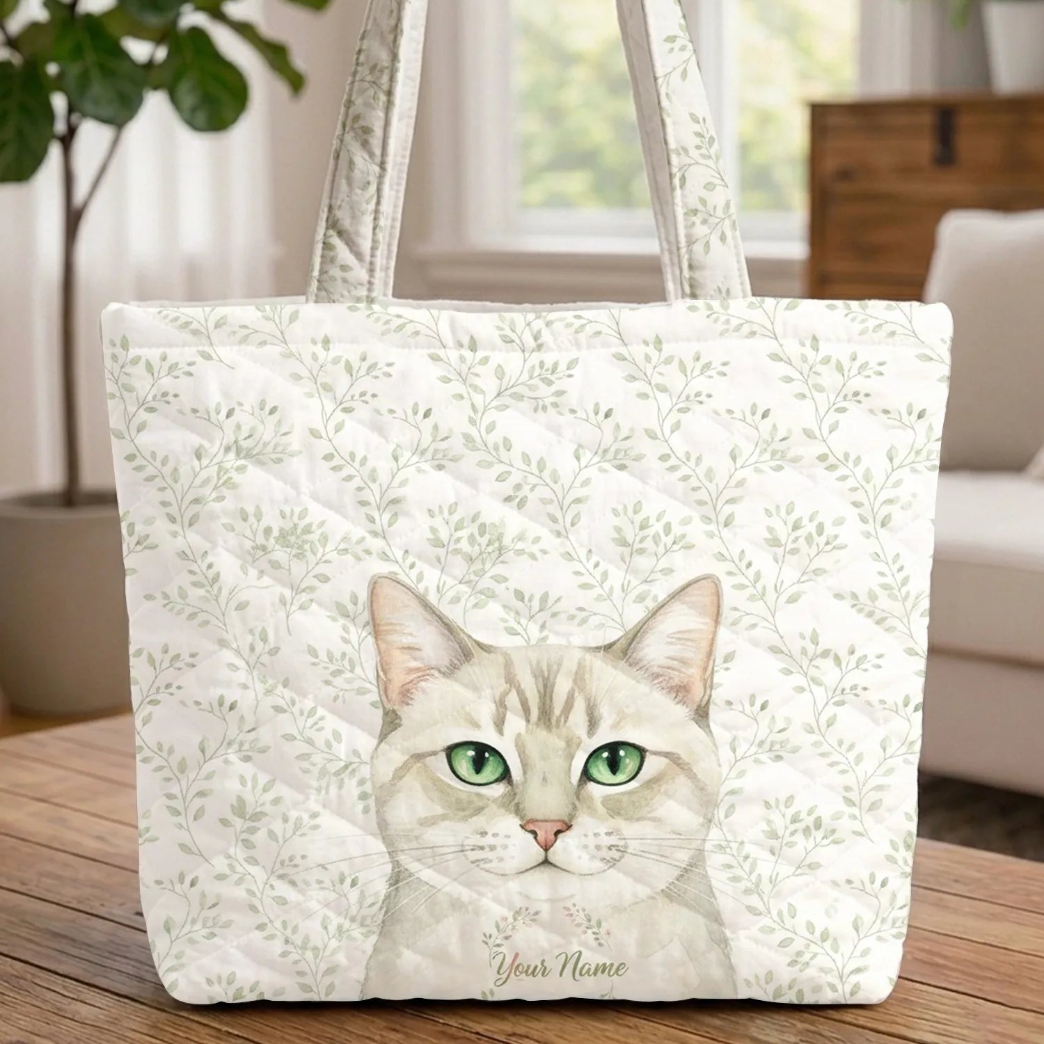 Majestic Cat Floral Wreath Botanical Vines - Cat Lover Gift Quilted Tote Bag - 1