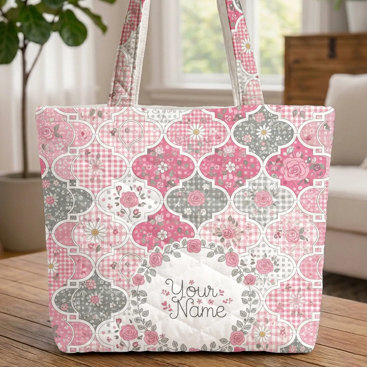 Daisy Butterfly Floral Wreath - Everyday Gift for Women Quilted Tote Bag - 1