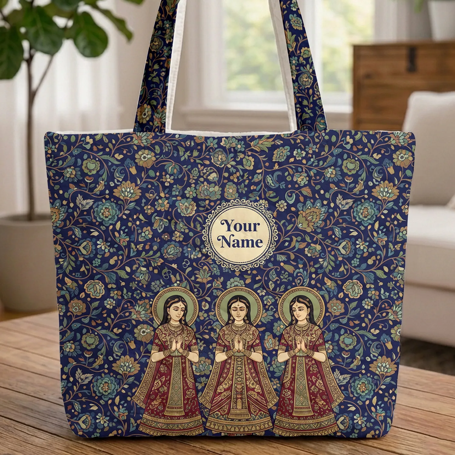 Halos Female Figures Paisley Folk Art Floral - Spiritual Home Decor Gift for Yoga Lover Quilted Tote Bag - 1