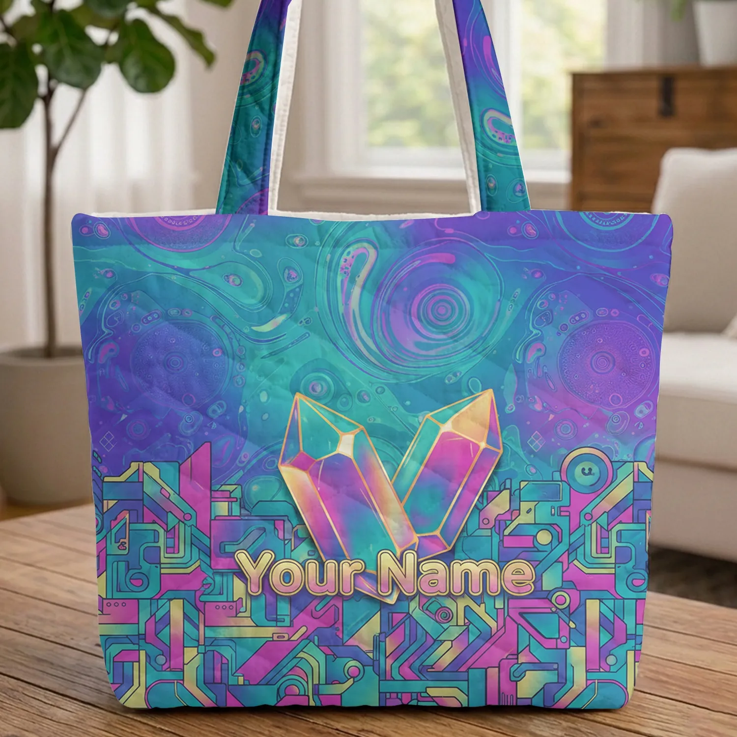 Iridescent Crystalline Forms Your Name - Everyday Carry Gift Quilted Tote Bag - 1
