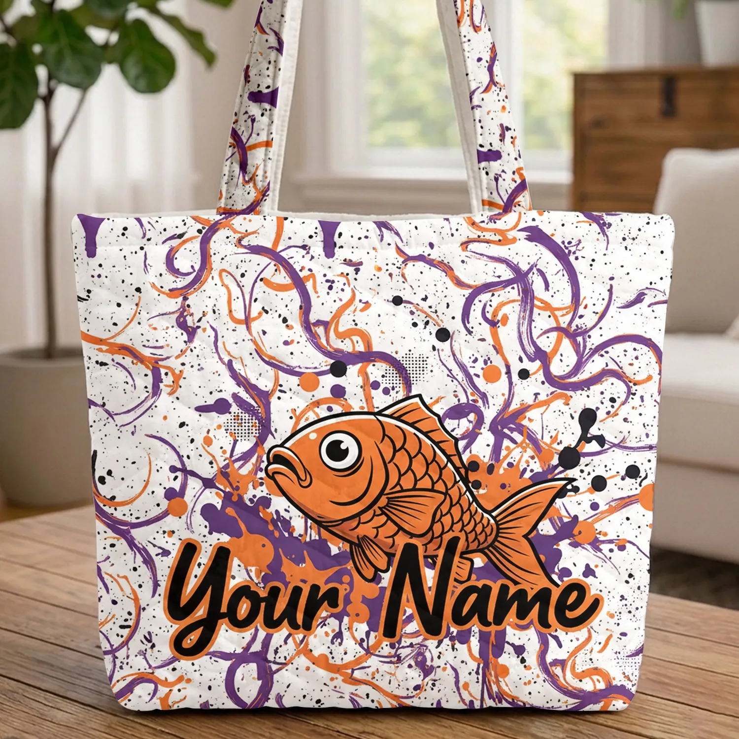 Orange Fish Street Art Ink Splatter Energetic Splashes - Fish Lover Gift Quilted Tote Bag - 1