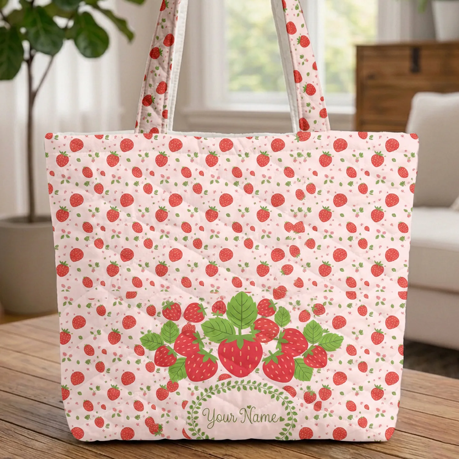Strawberry Vine Oval Ripe Fruit - Everyday Tote Garden Lover Gift Quilted Tote Bag - 1